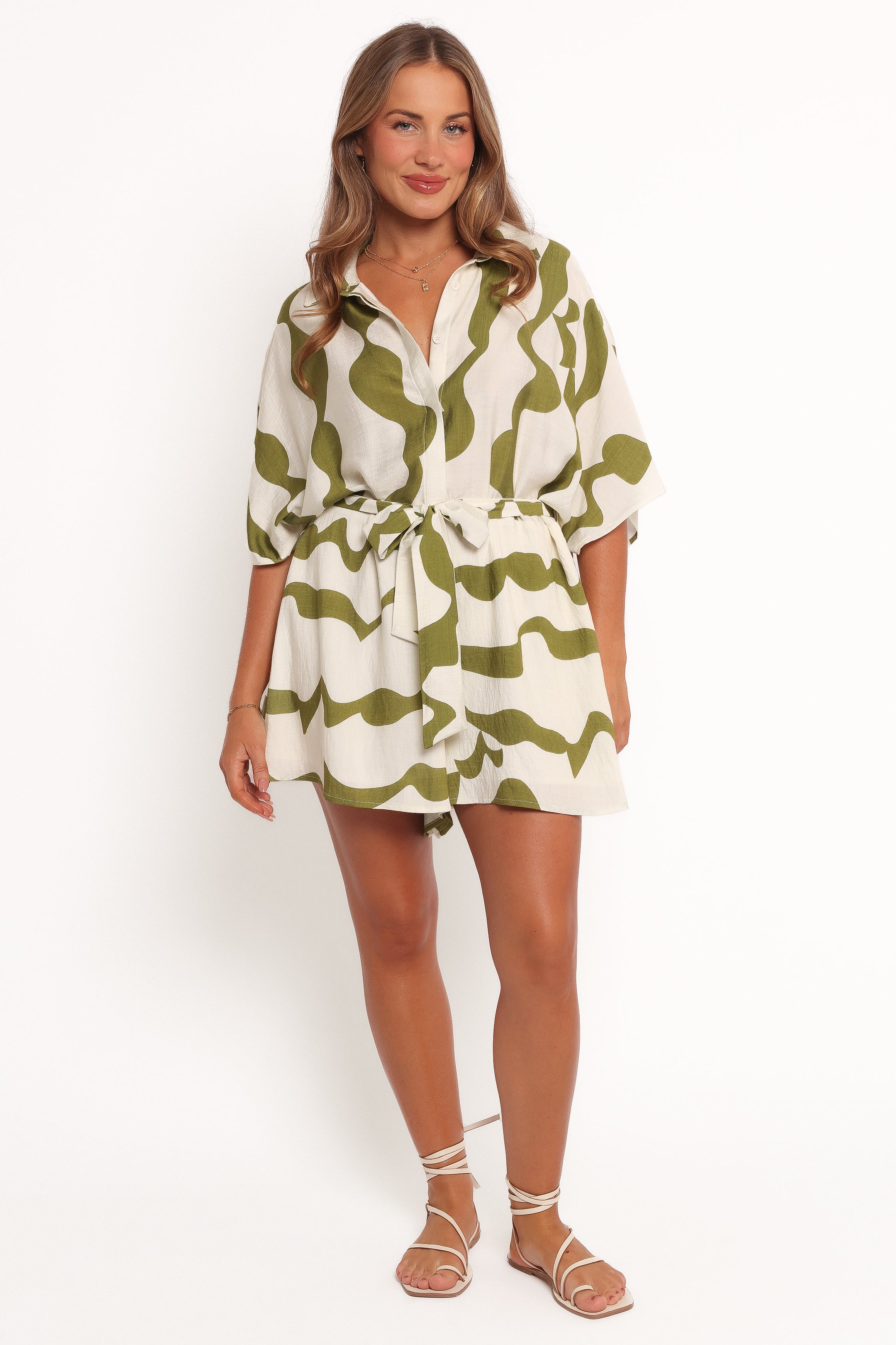 Sheily Tie Waist Playsuit - Green