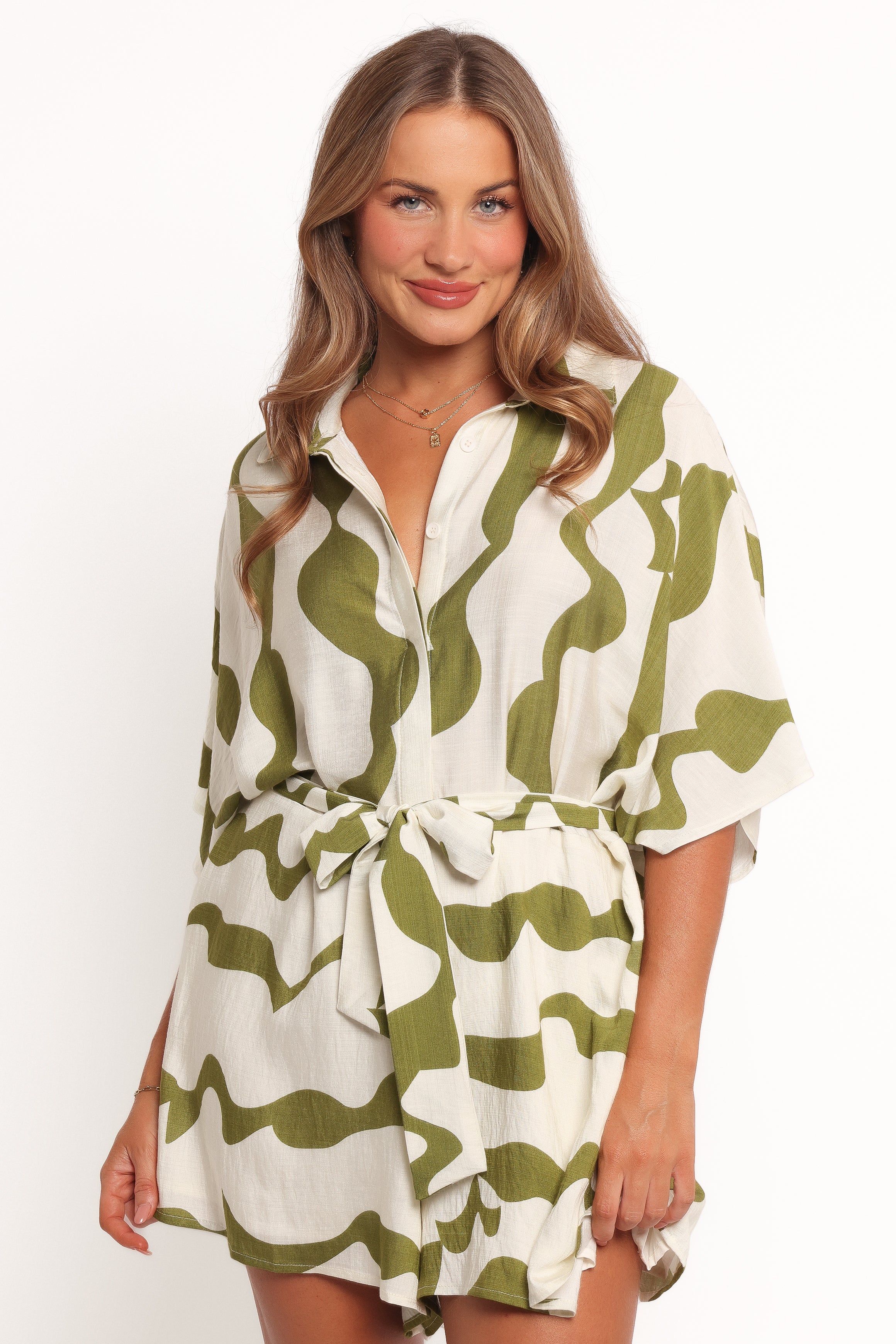 Sheily Tie Waist Playsuit - Green