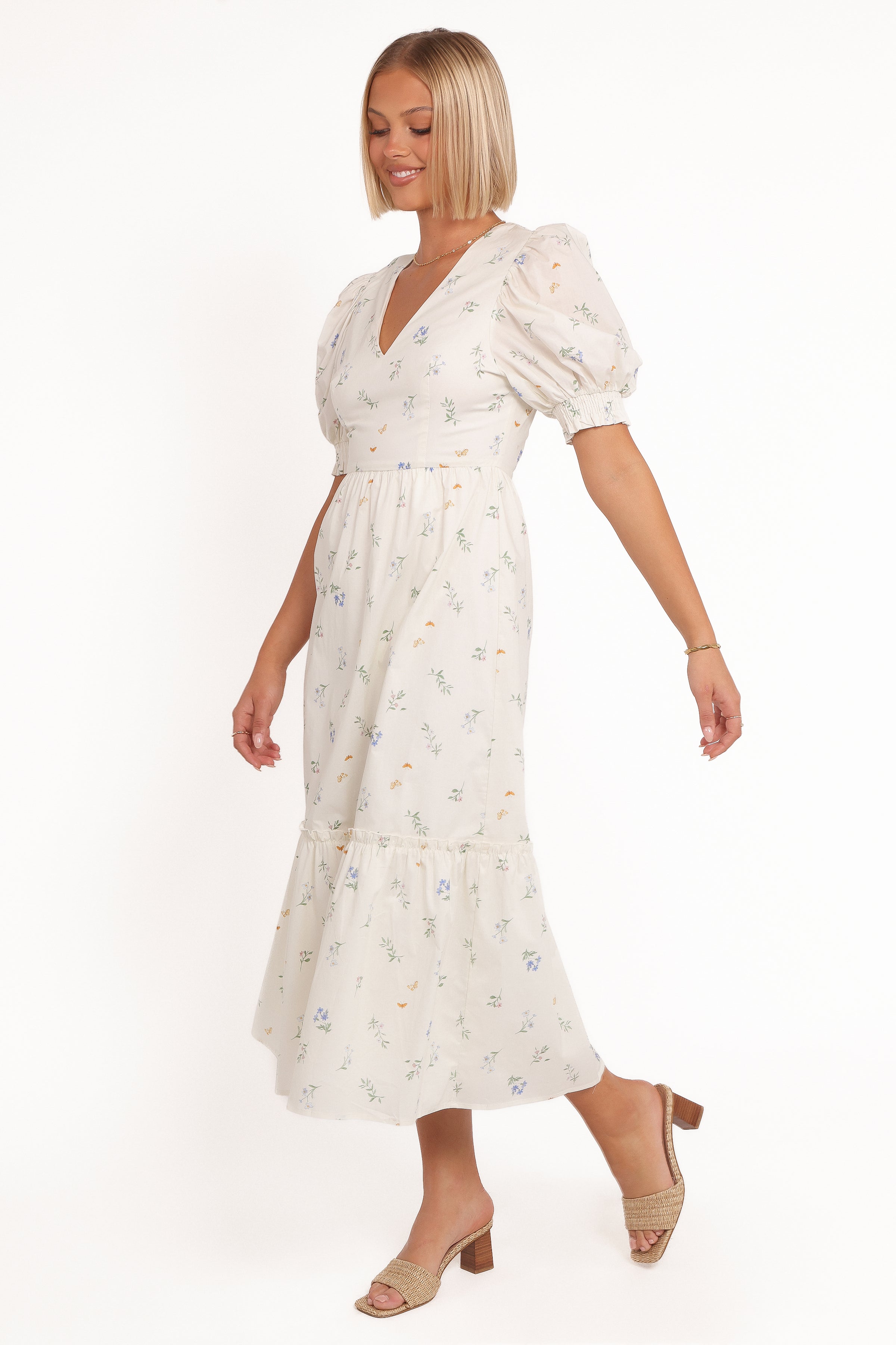 Steele Puff Sleeve Midi Dress - Floral