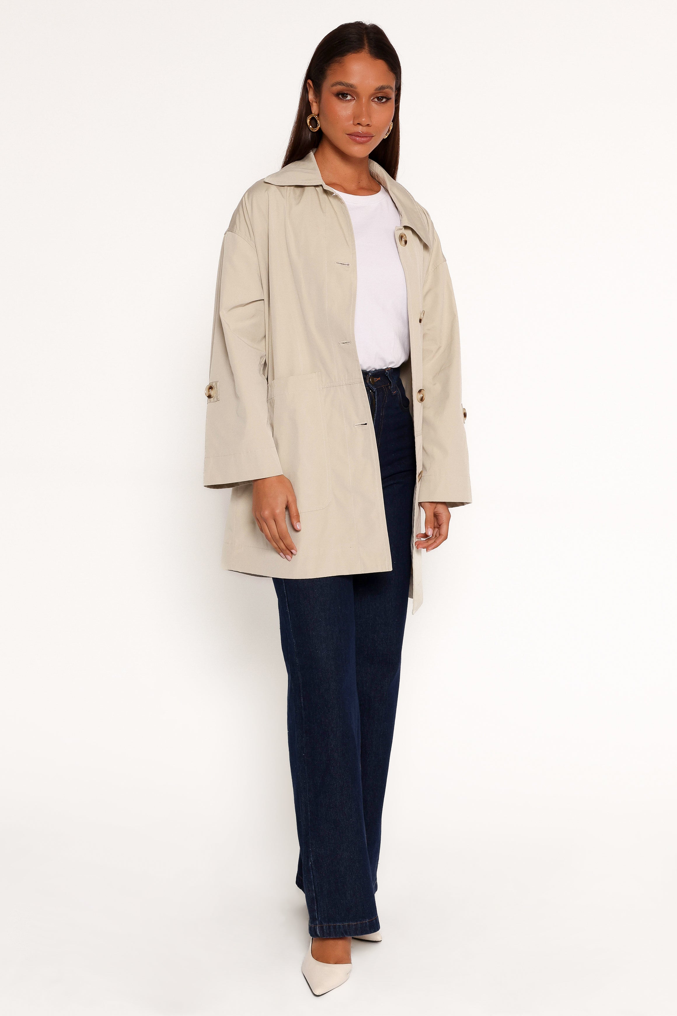 Stella Button Front Collar Jacket - Taupe