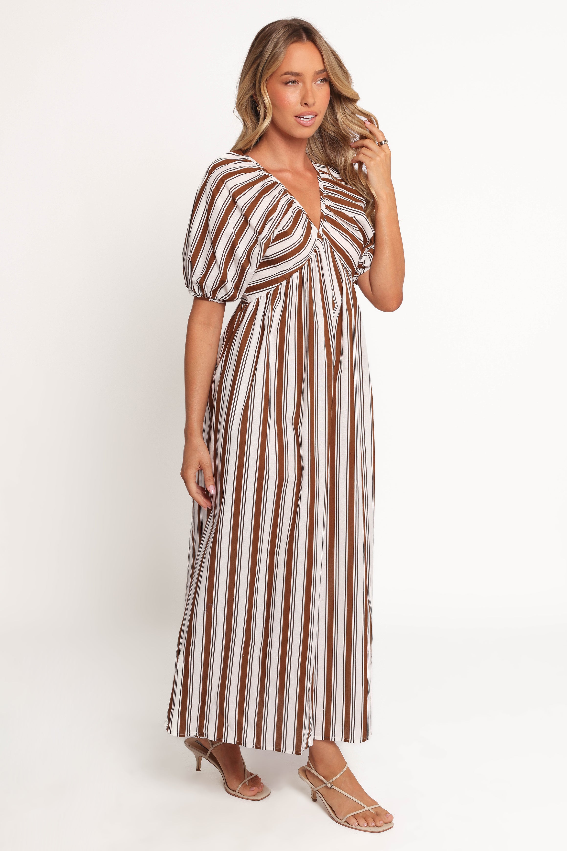 Sullivan Puff Sleeve Maxi Dress - Chocolate Stripe