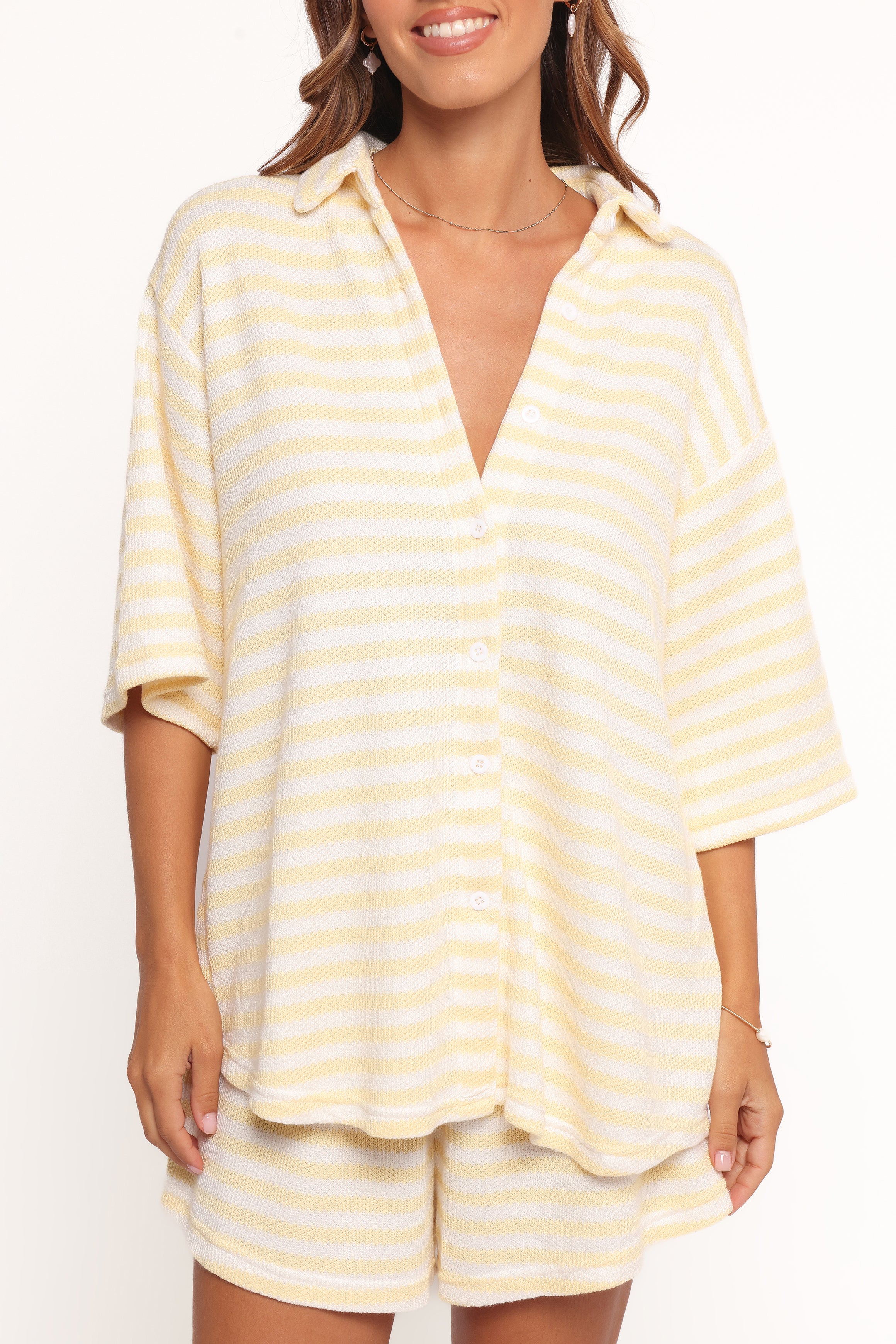 Sunny Knitted Short Set - Yellow Stripe