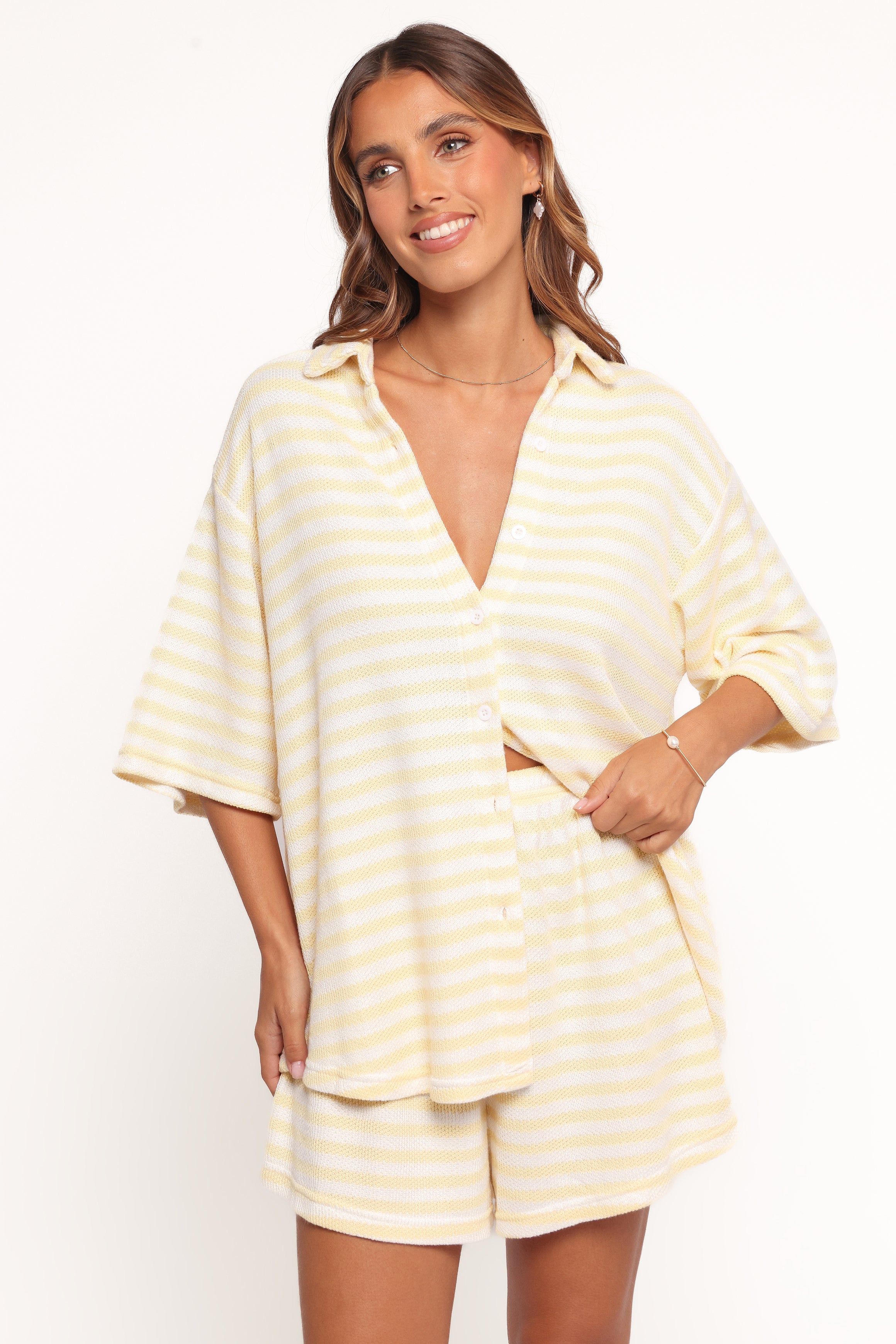 Sunny Knitted Short Set - Yellow Stripe