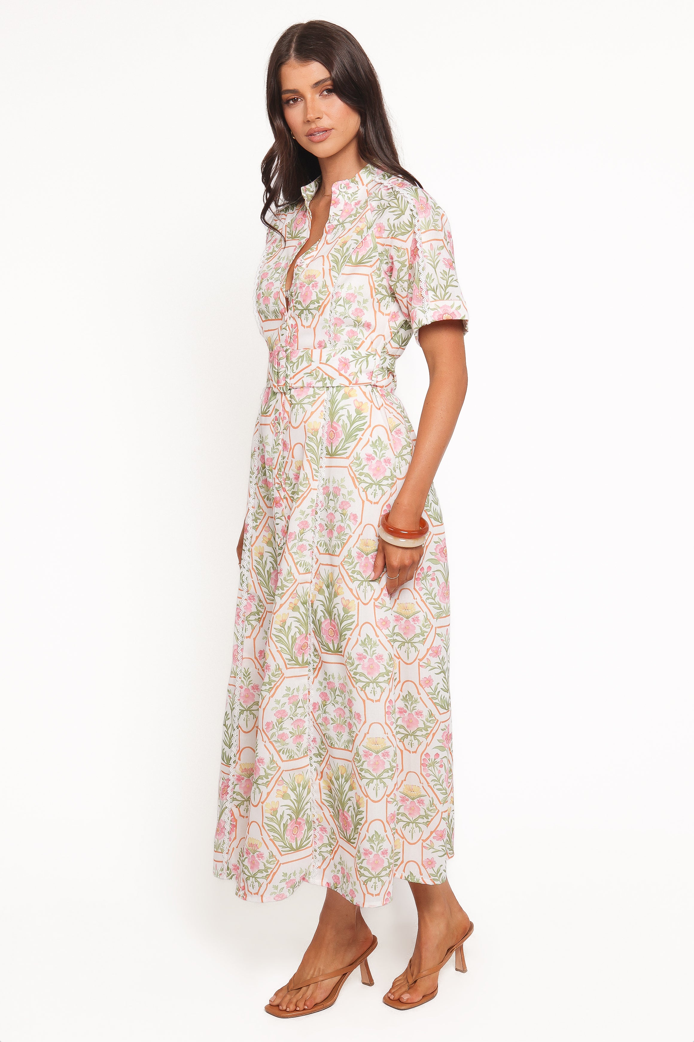 Thalira Short Sleeve Maxi Dress - Pink Floral