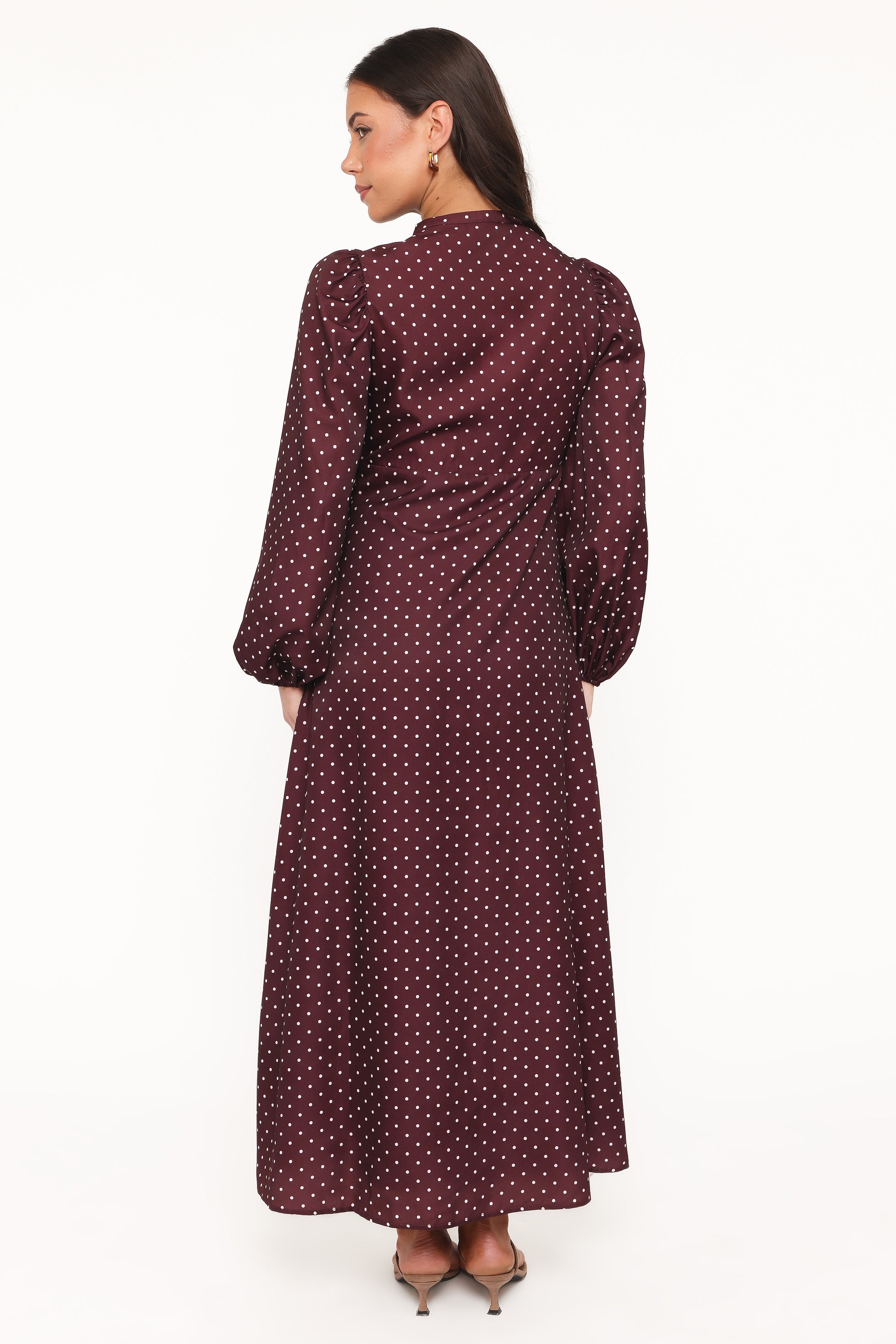 Tillie Long Sleeve Maxi Dress - Burgundy Polka Dot