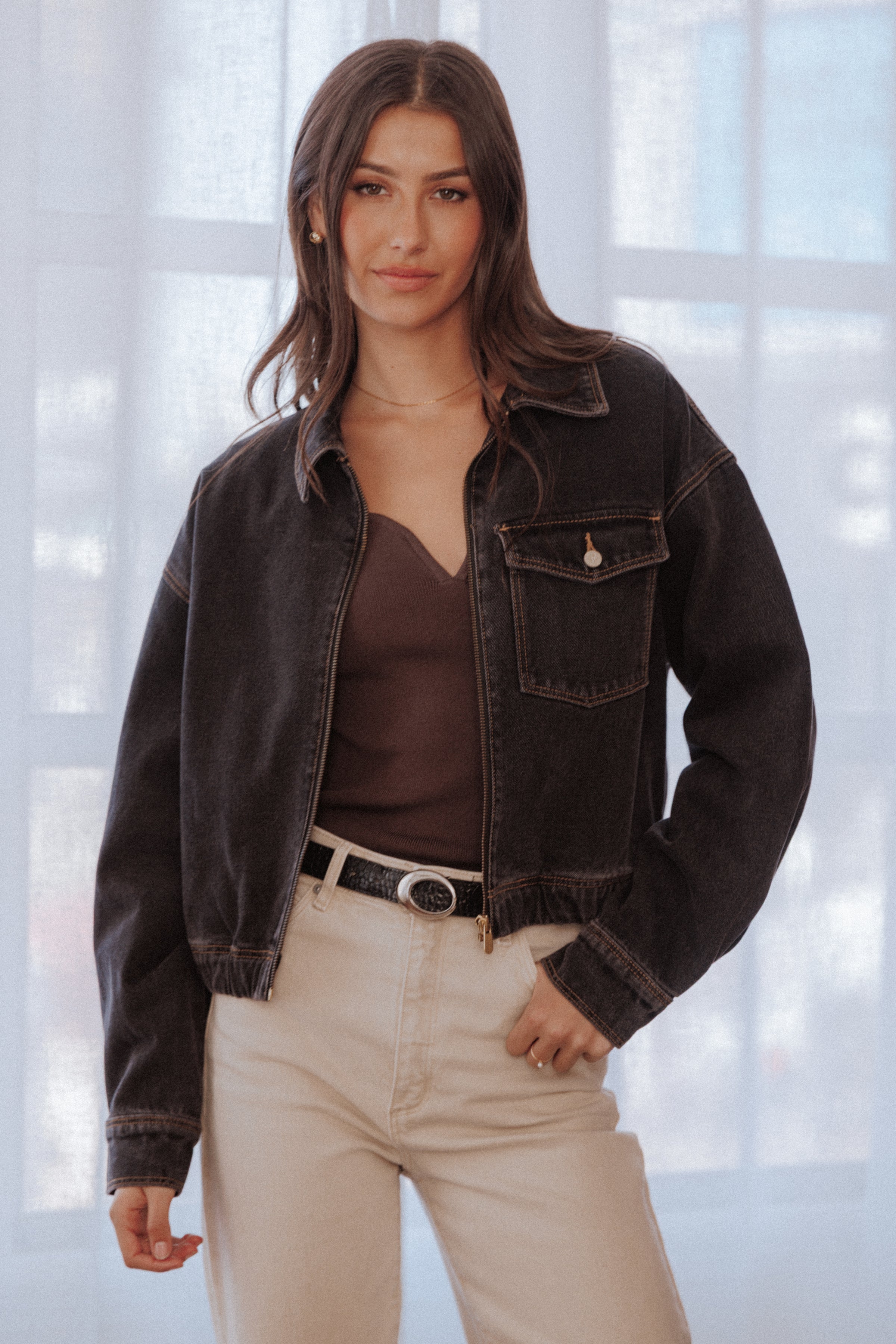 Abrand Denim Bomber Jacket - Cara Washed Black