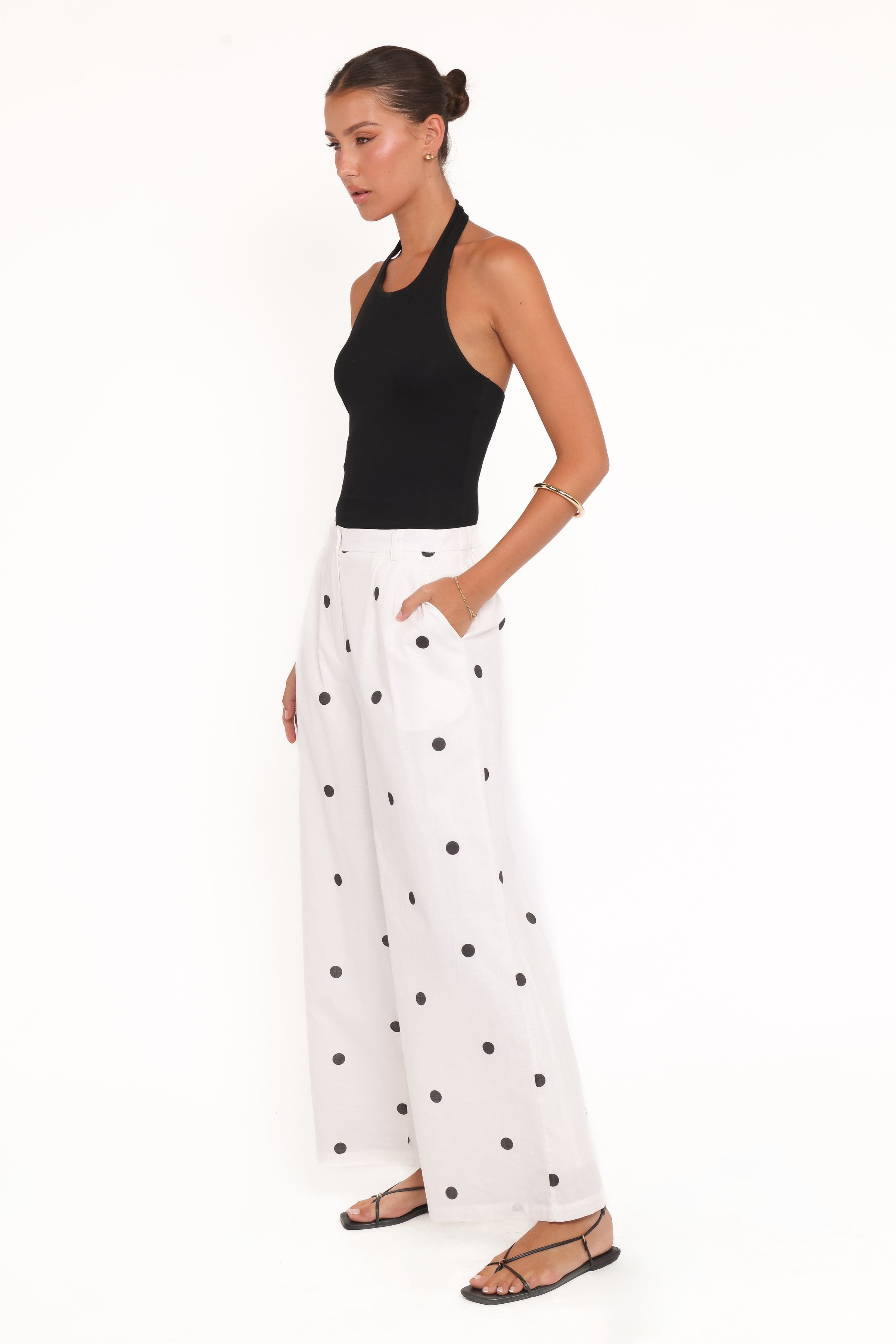 Valora Wide Leg Pant - White Black Polka Dot
