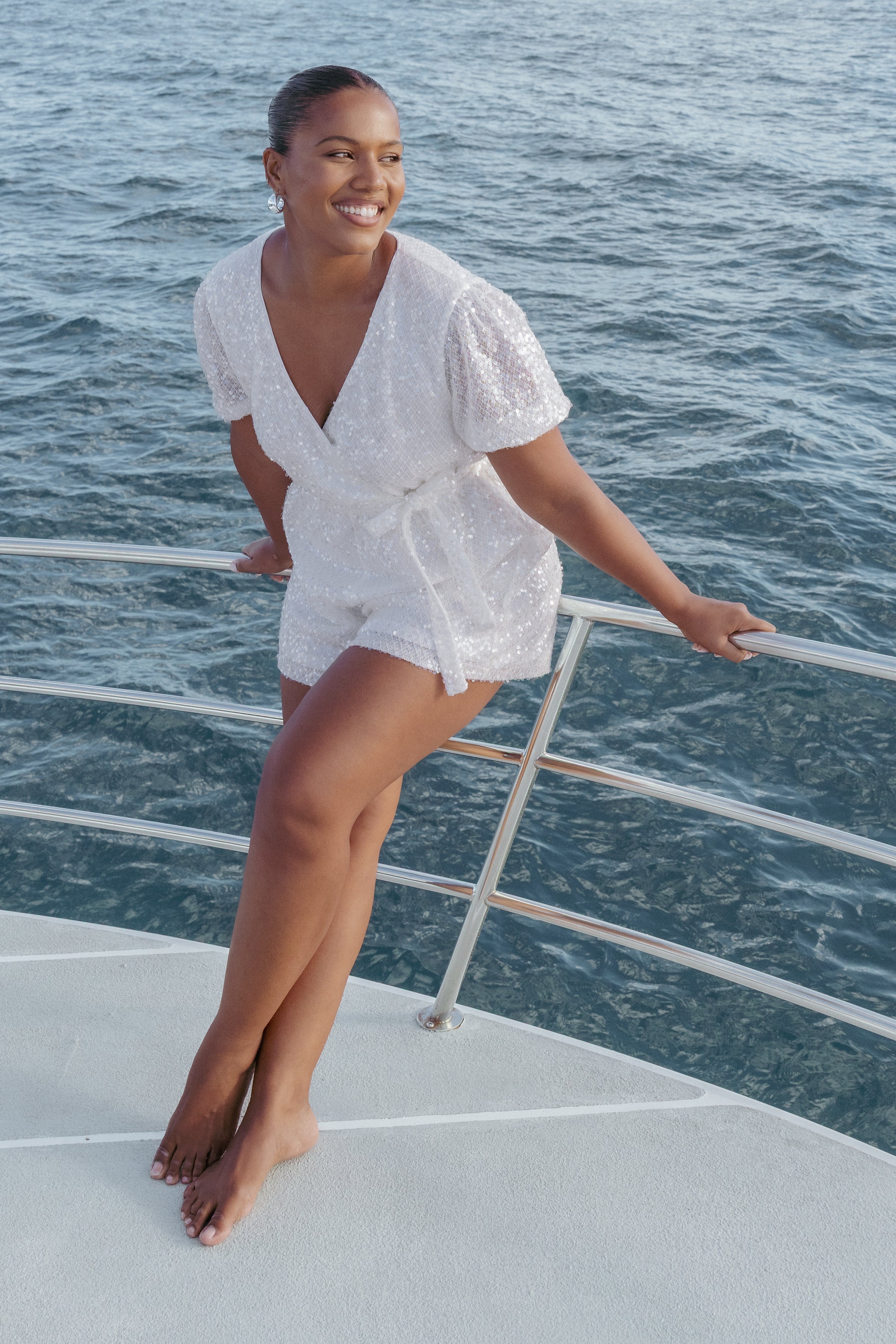 Varity Puff Sleeve Playsuit - White