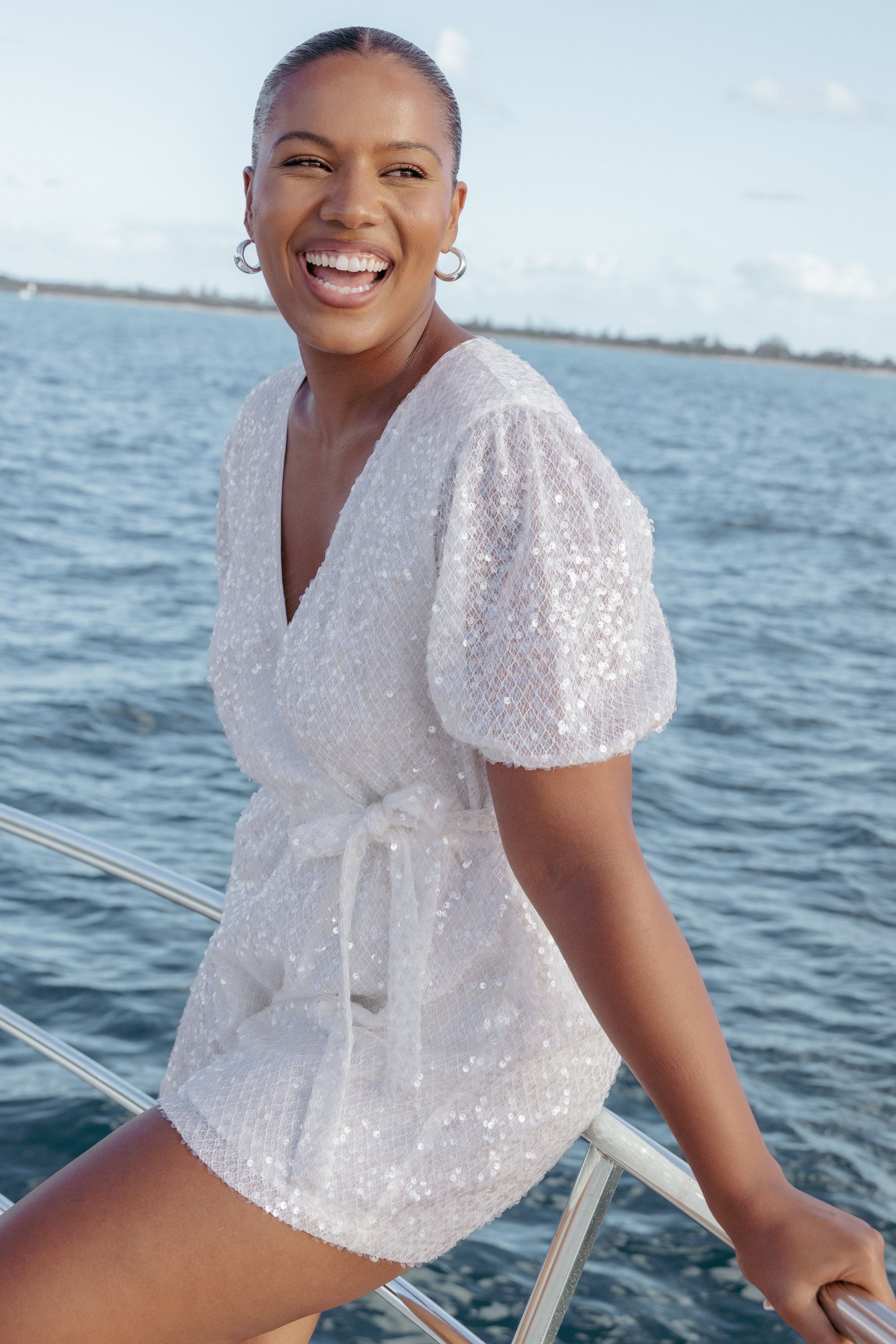 Varity Puff Sleeve Playsuit - White