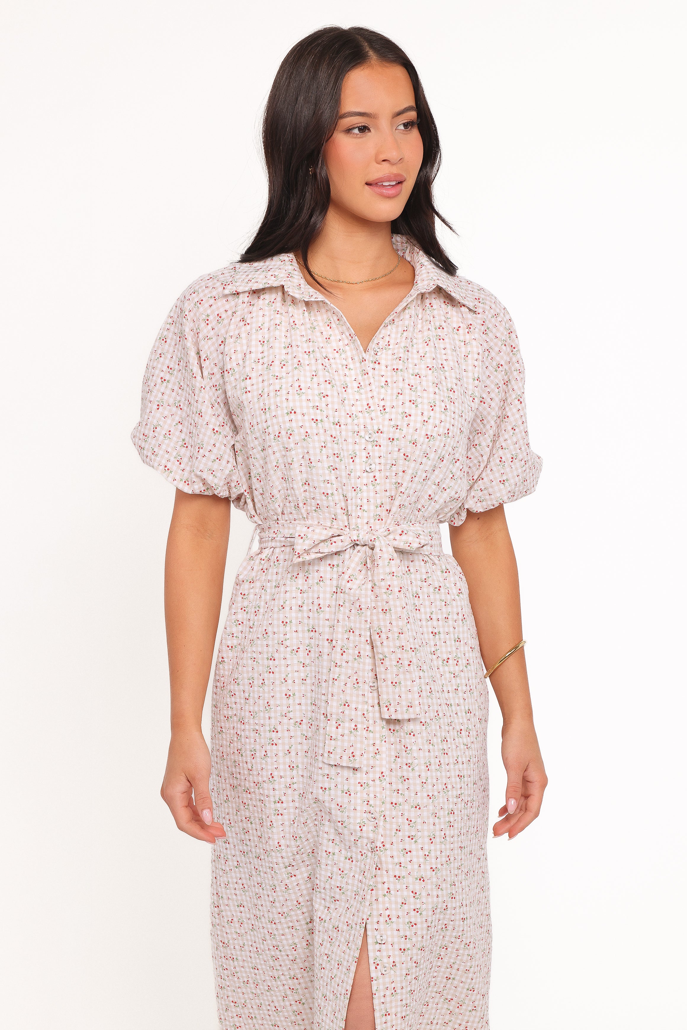 James Button Through Maxi Dress - Gingham Floral