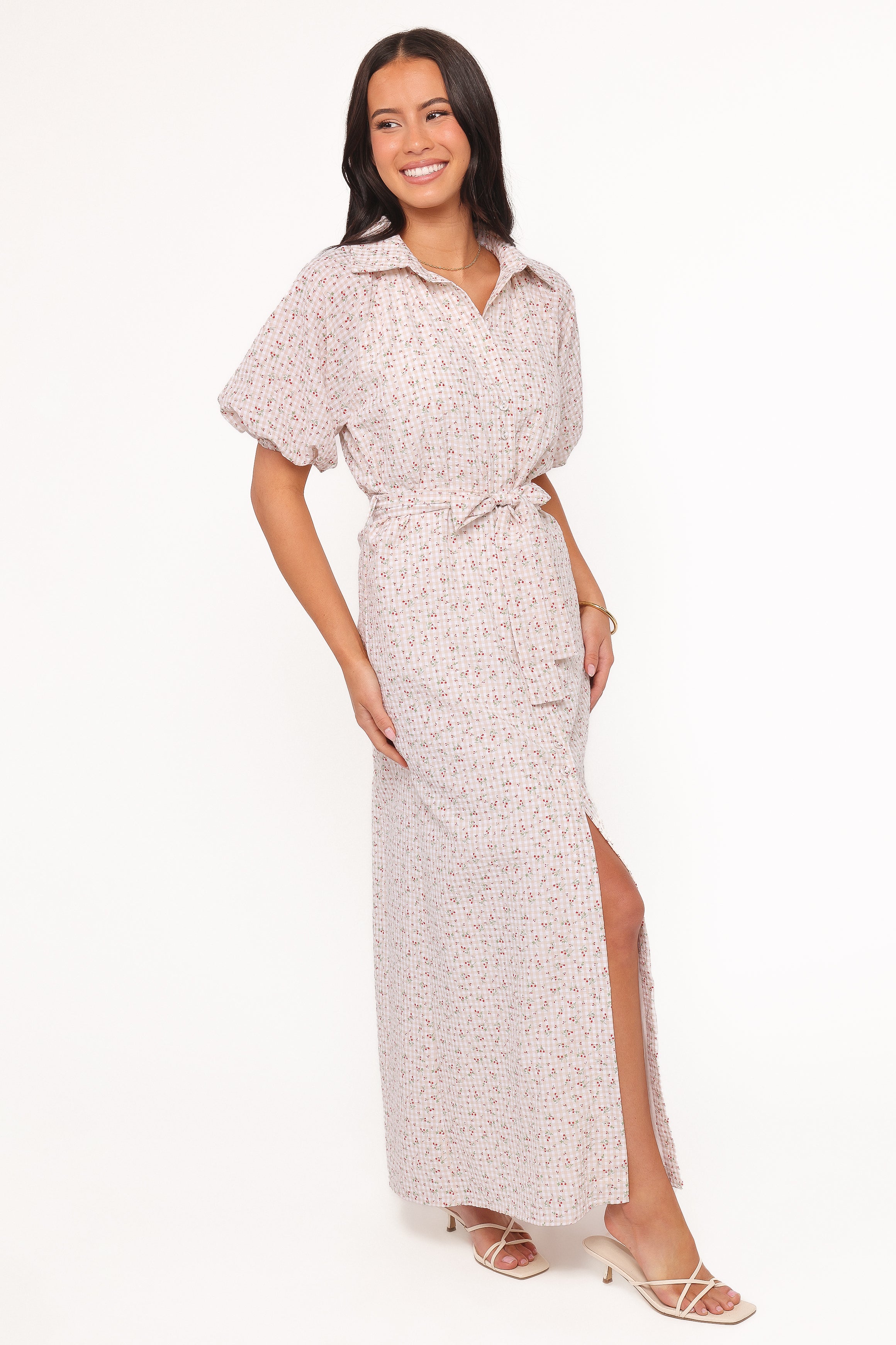 James Button Through Maxi Dress - Gingham Floral