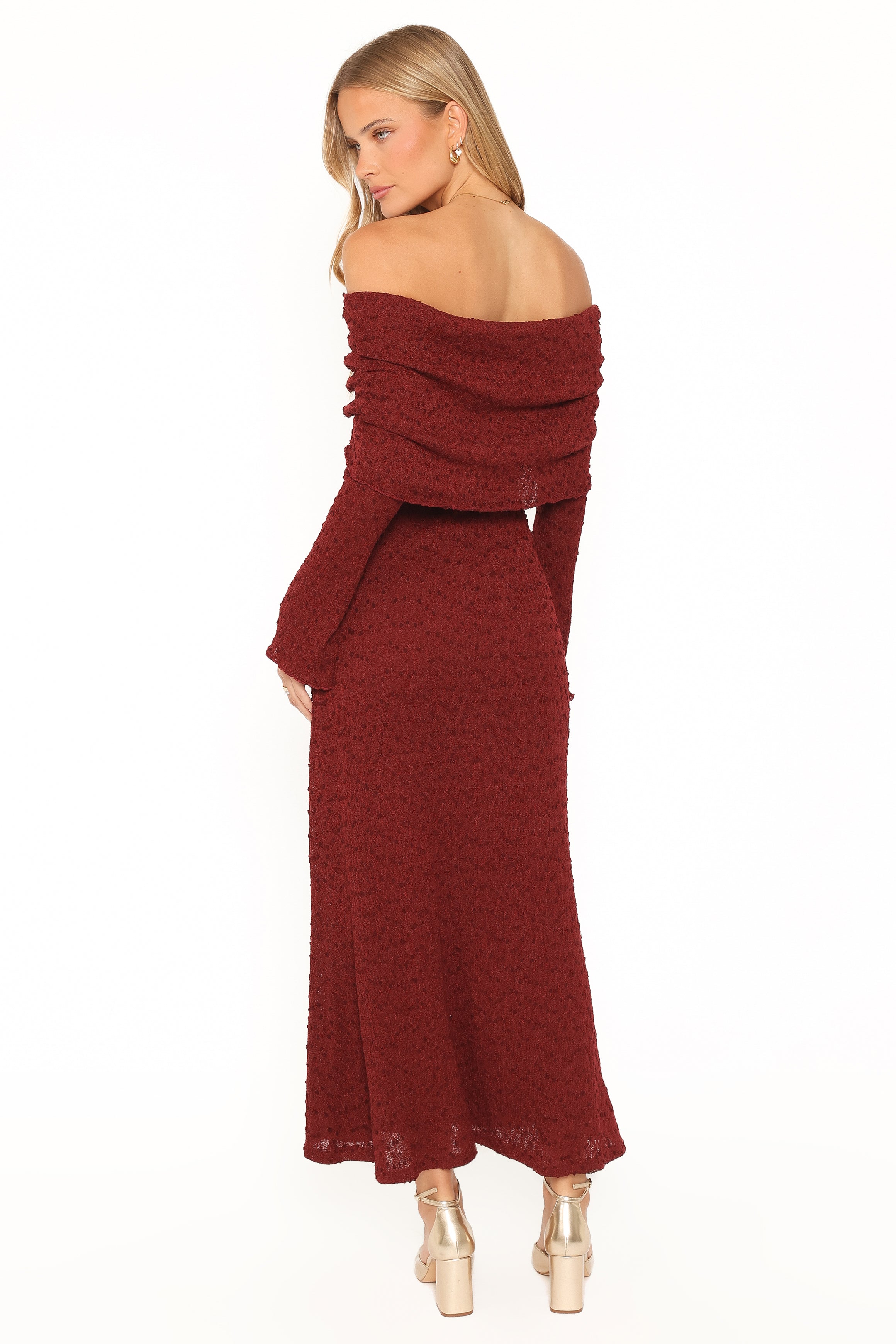 Wilma Off Shoulder Dress - Burgundy