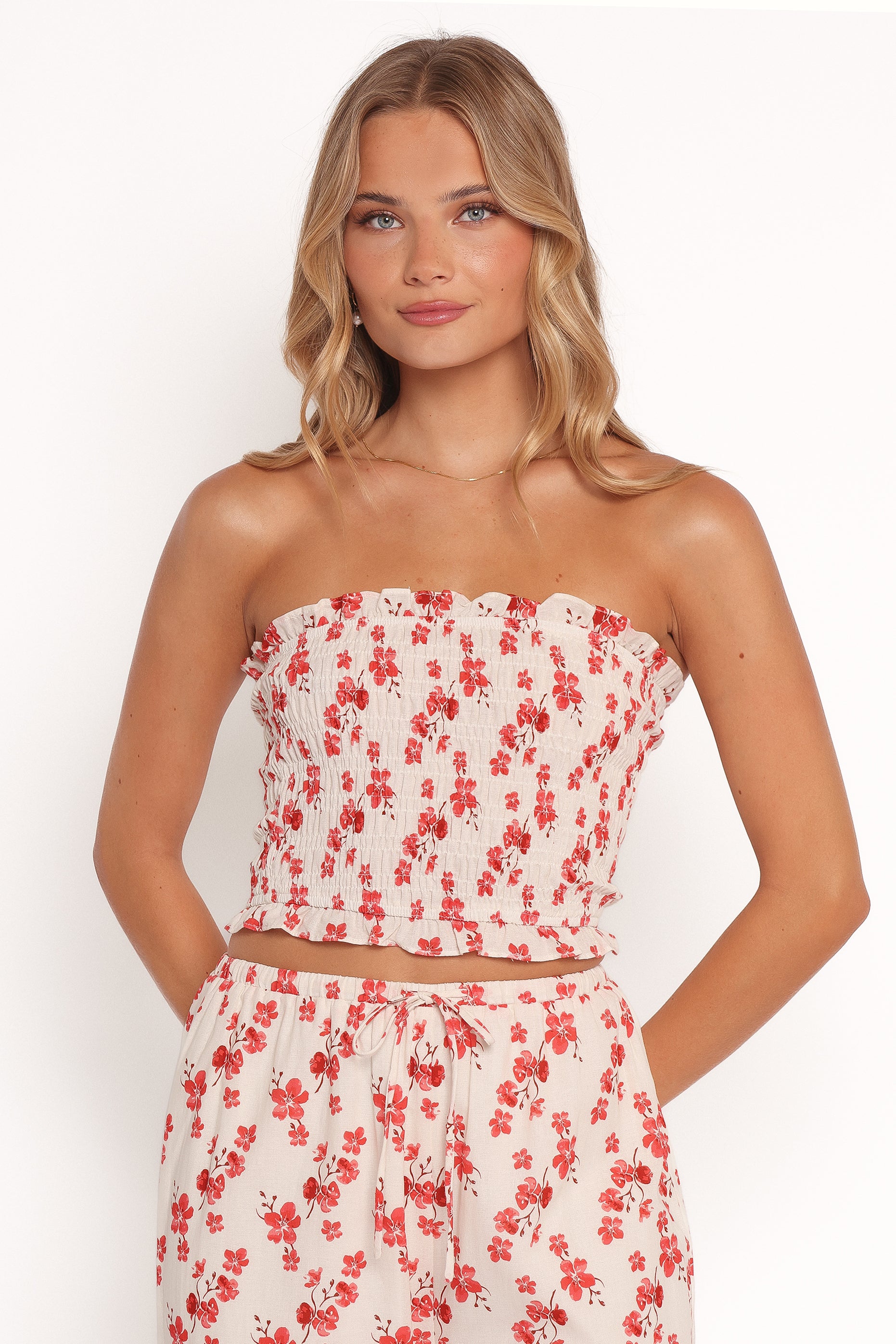 Winona Strapless Top - Red Blossom