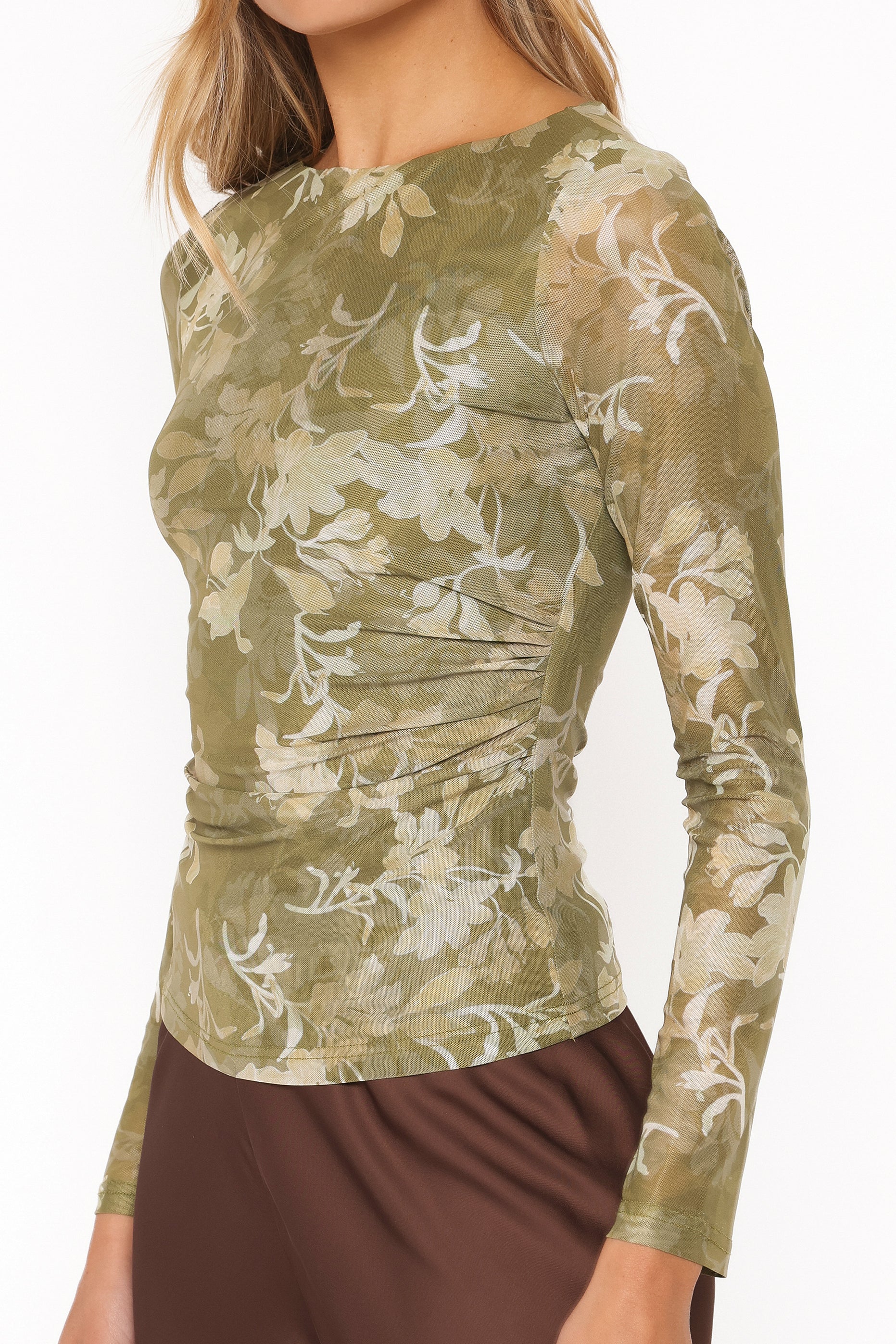 Xanthe Mesh Top - Green Floral