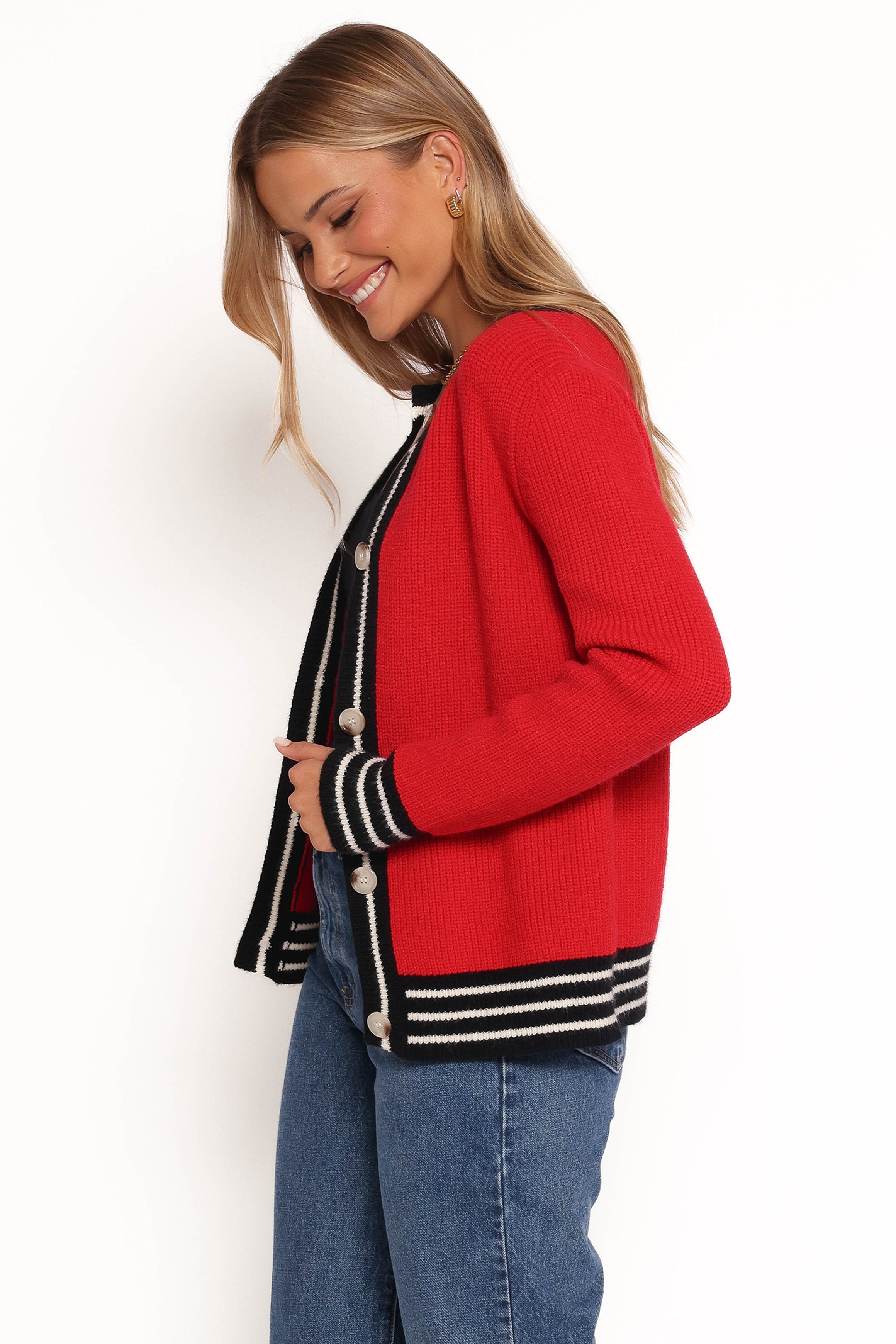 Yorkshire Contrast Hem Cardigan - Red