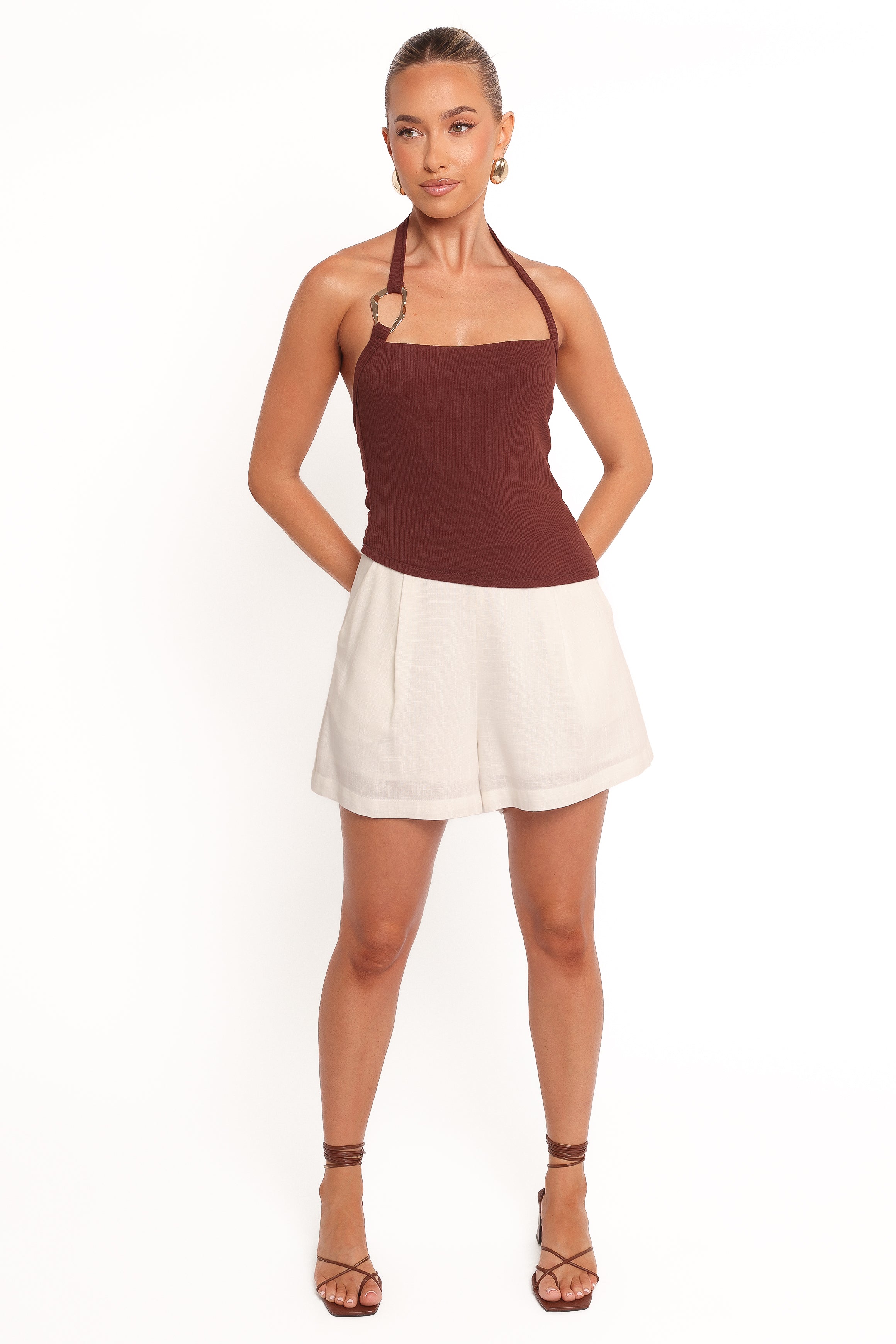 Yulissa Halter Knit Top - Chocolate Brown