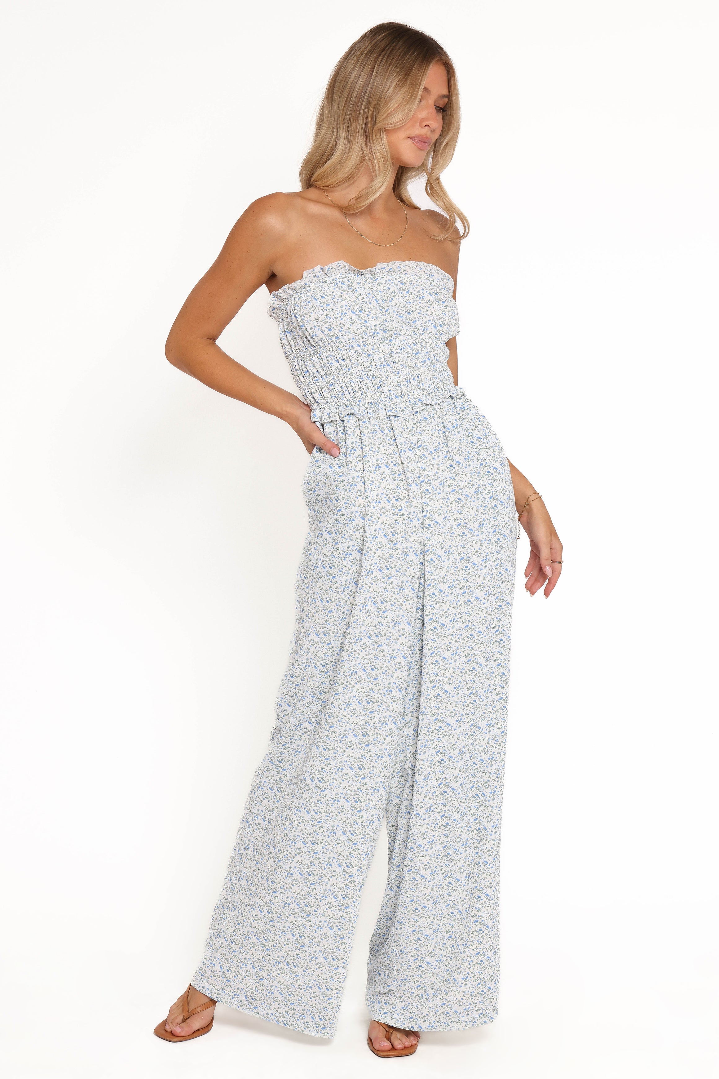 Yulissa Strapless Jumpsuit - Blue Floral