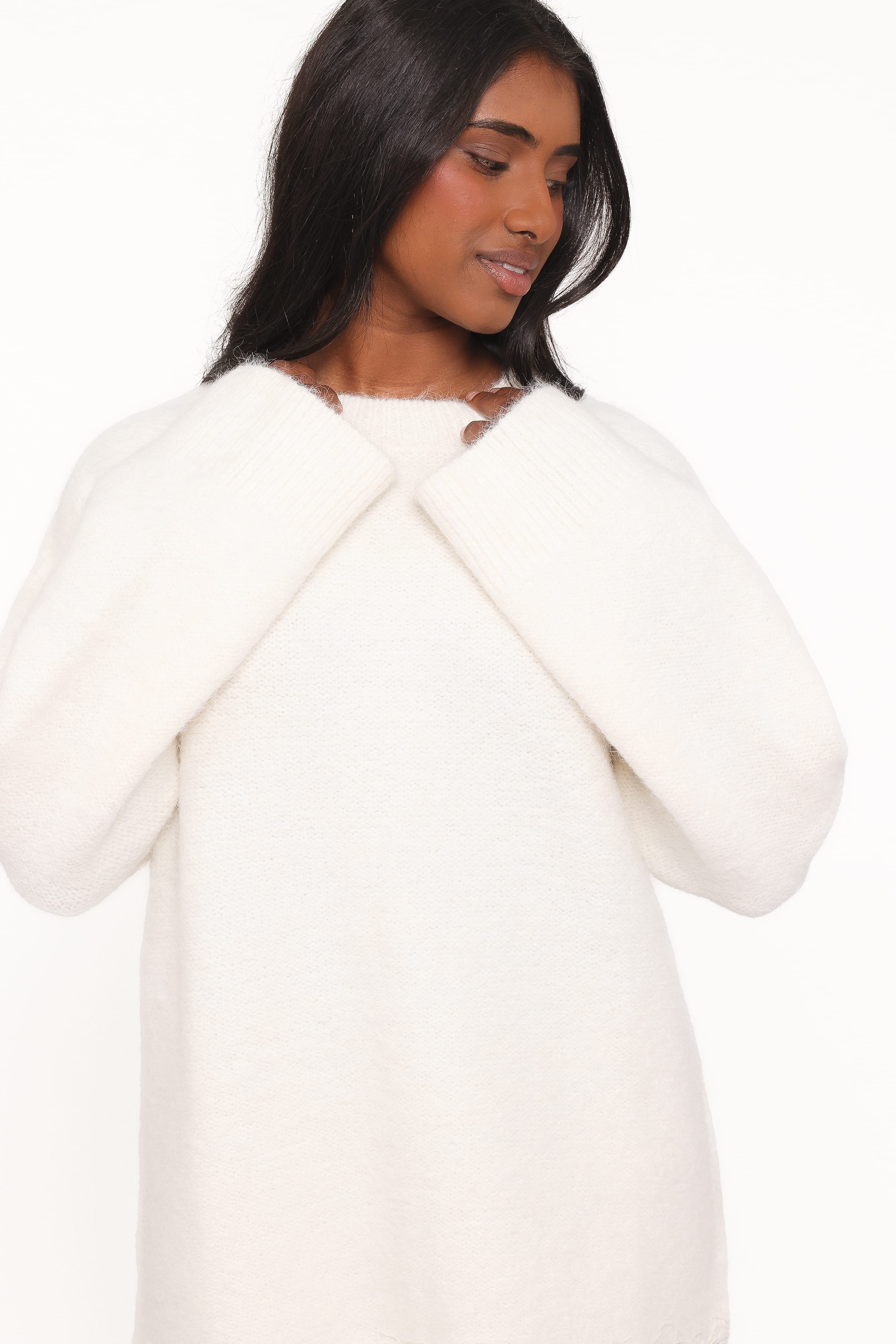 Zela Lace Trimmed Fluffy Jumper - Cream