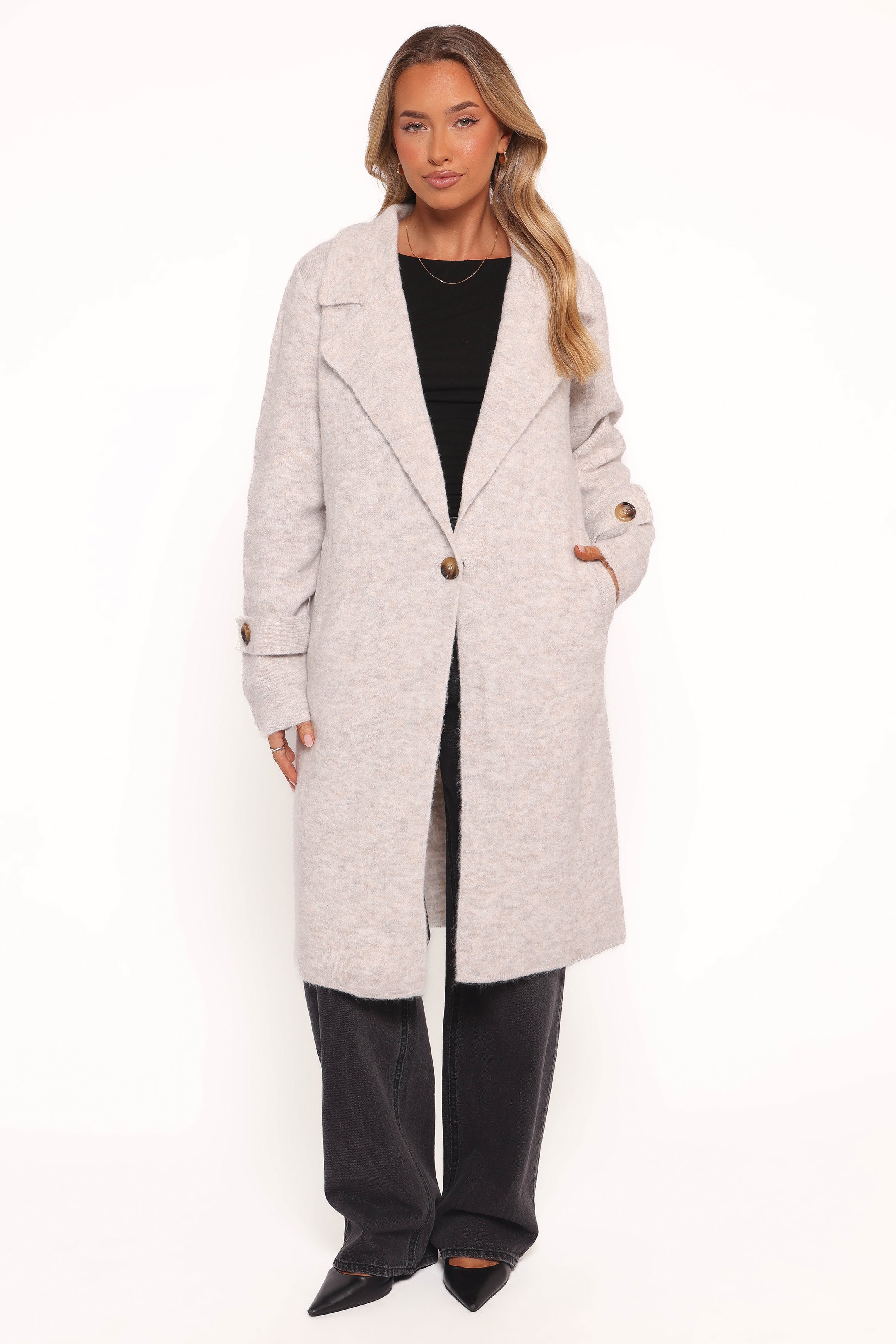 Zina Button Front Coatigan - Grey