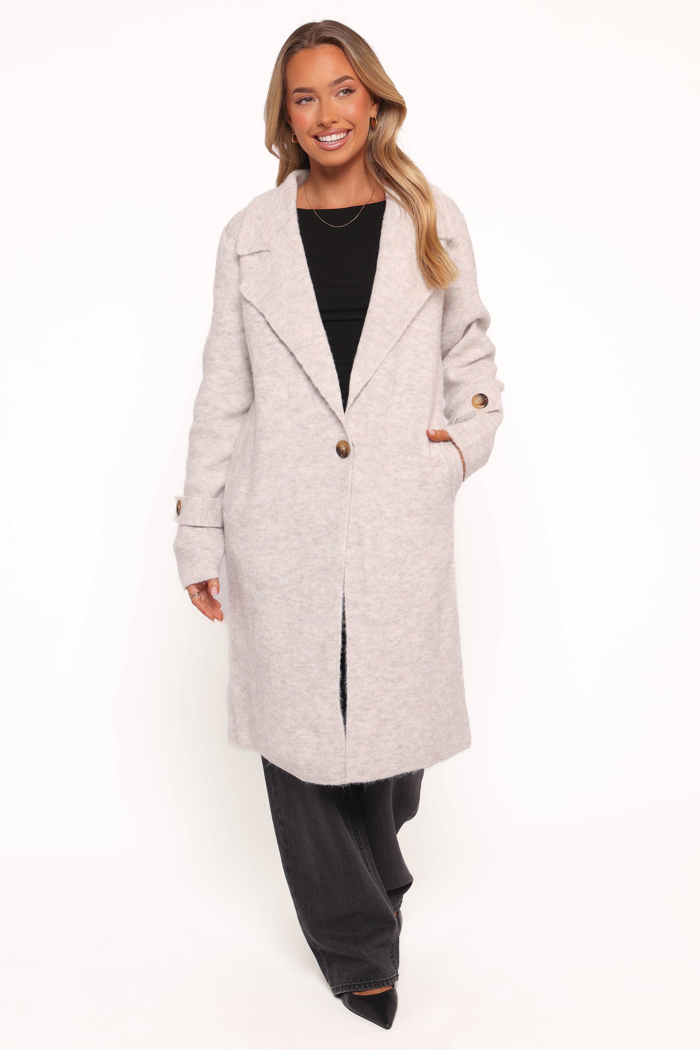 Zina Button Front Coatigan - Grey