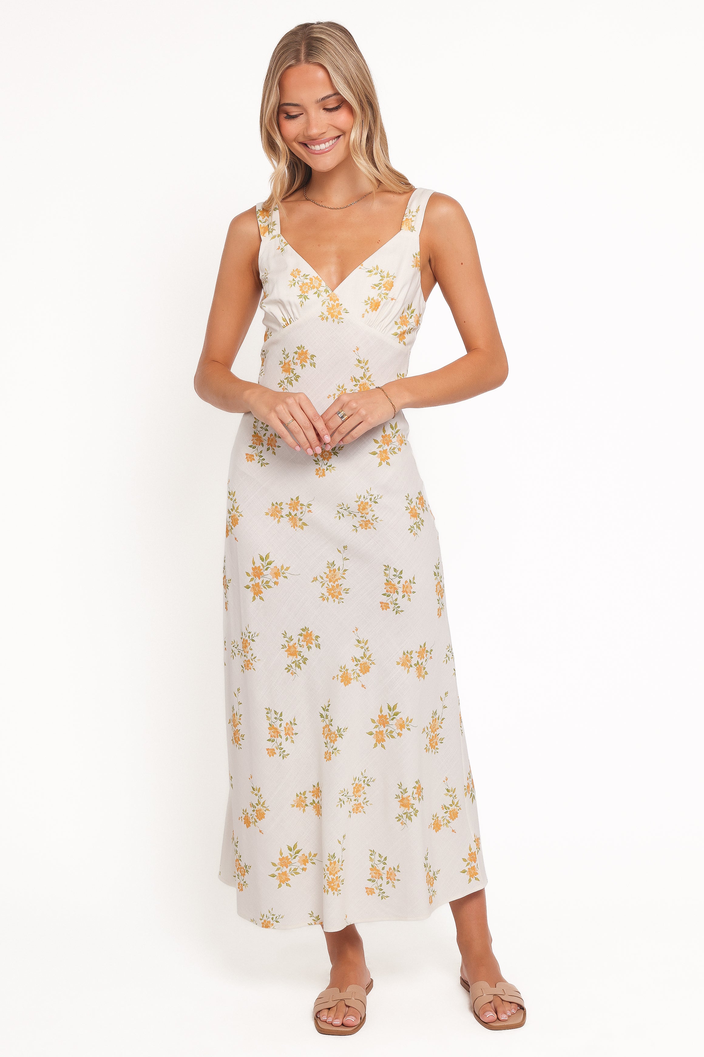 Zinnia Midi Dress - Yellow Floral