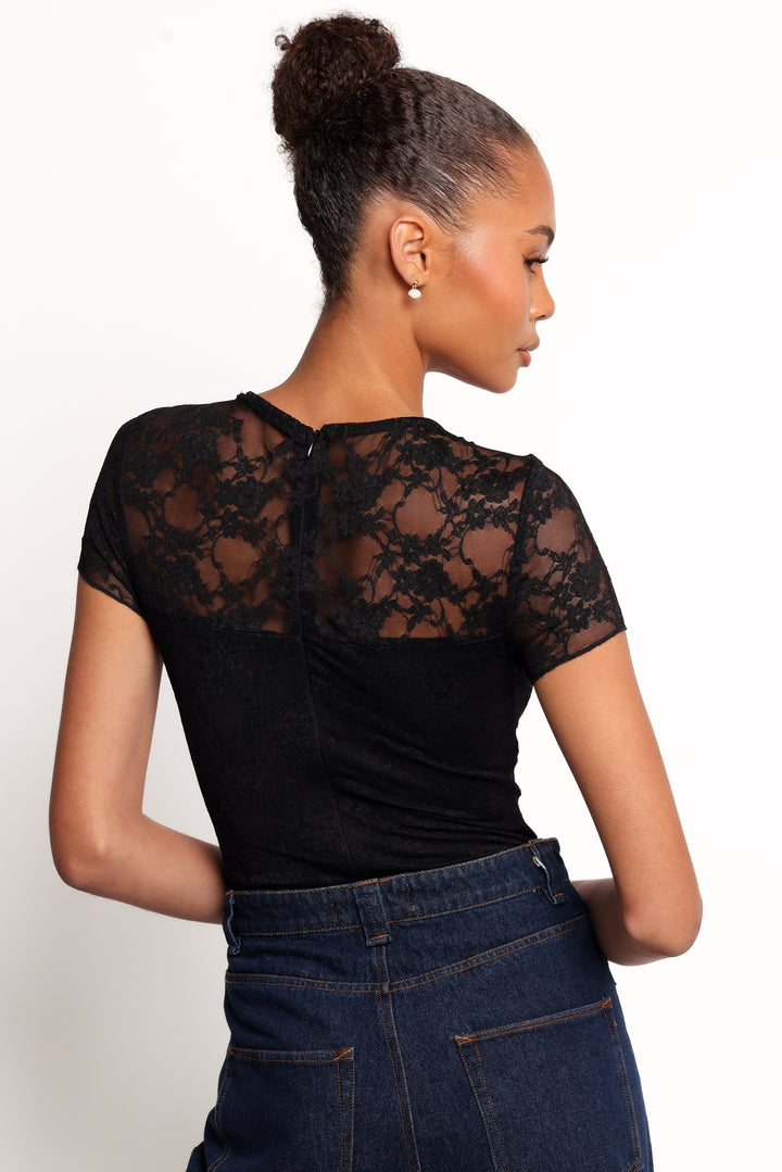Collective Tops - Ziva Lace Overlay Bodysuit - Black fourth image