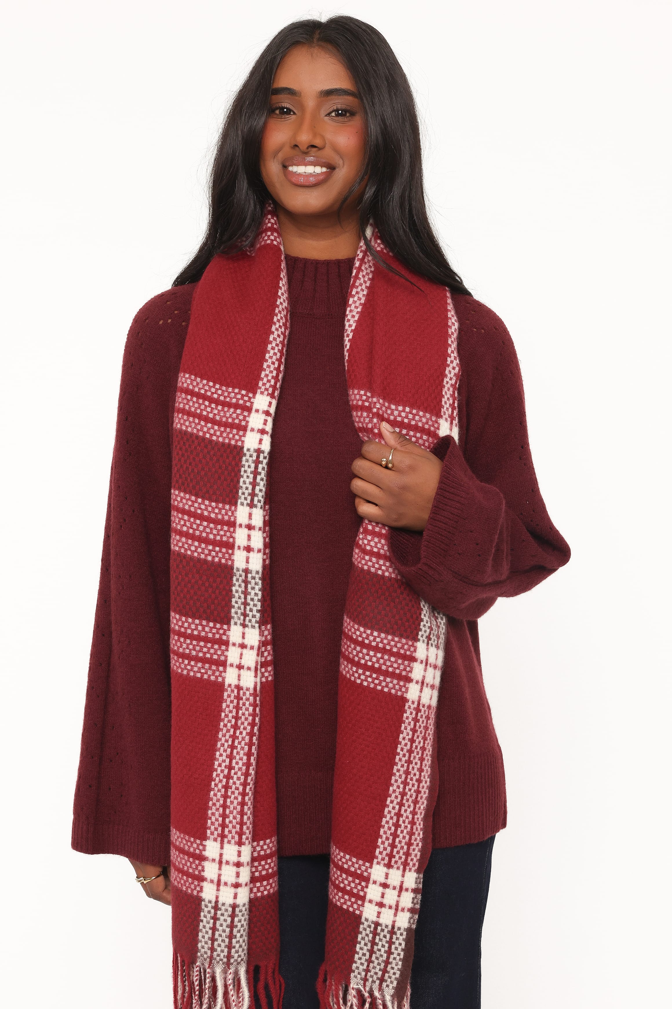 ACCESSORIES Abigail Scarf - Burgundy Check