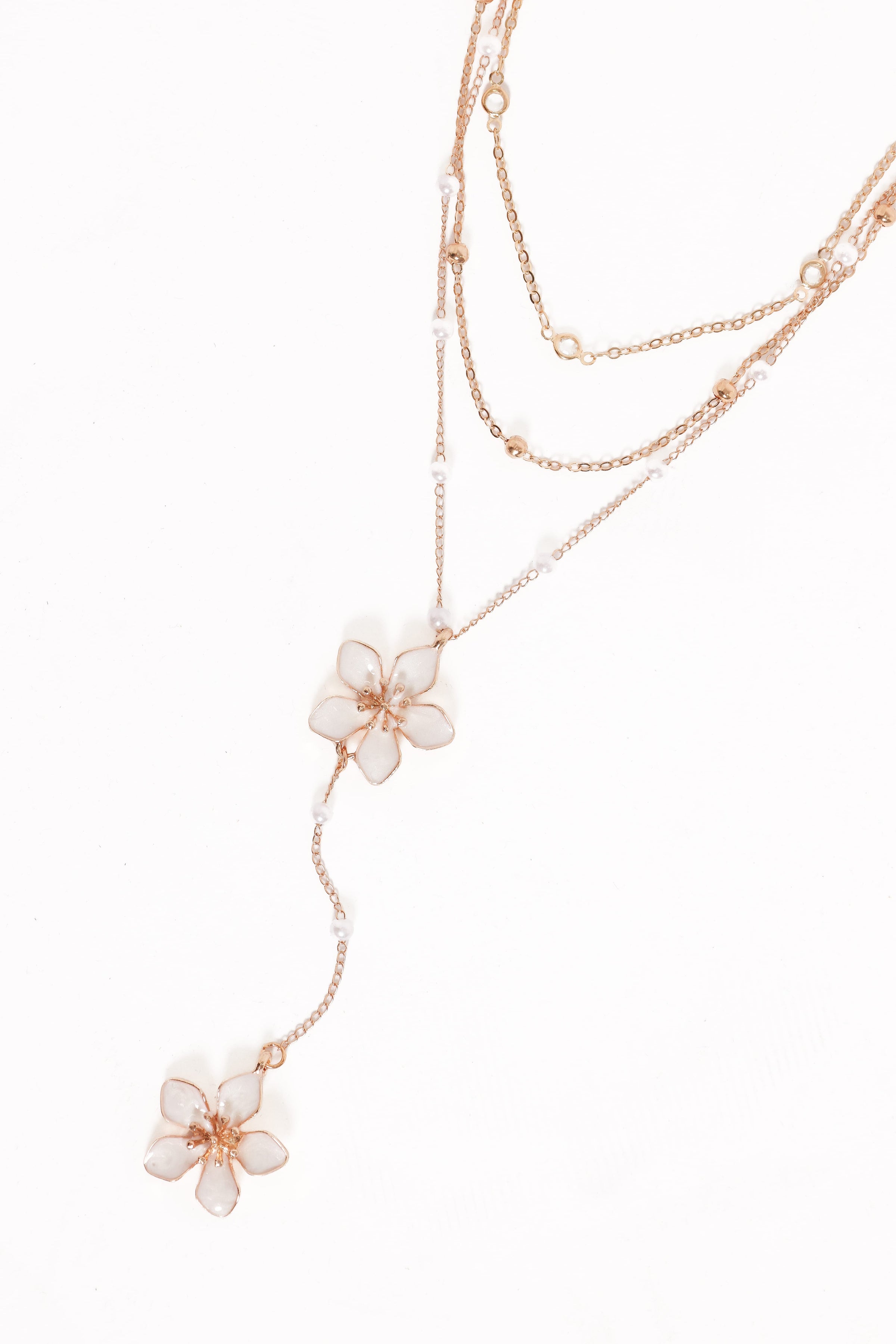 ACCESSORIES Kendall Floral Drop Necklace - Gold/White