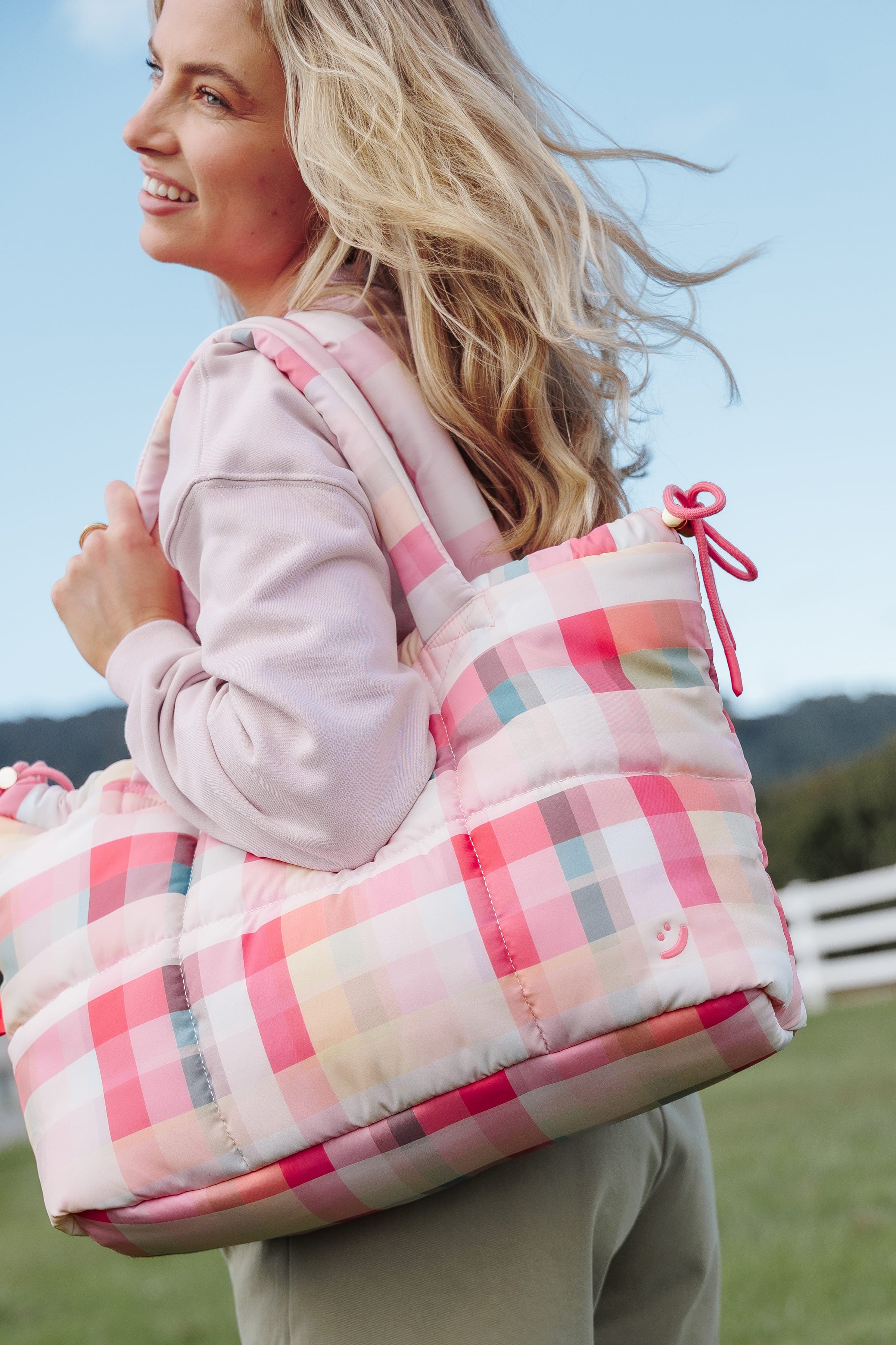 ACCESSORIES Marshmallow Midi Tote - Pink Picnic Plaid