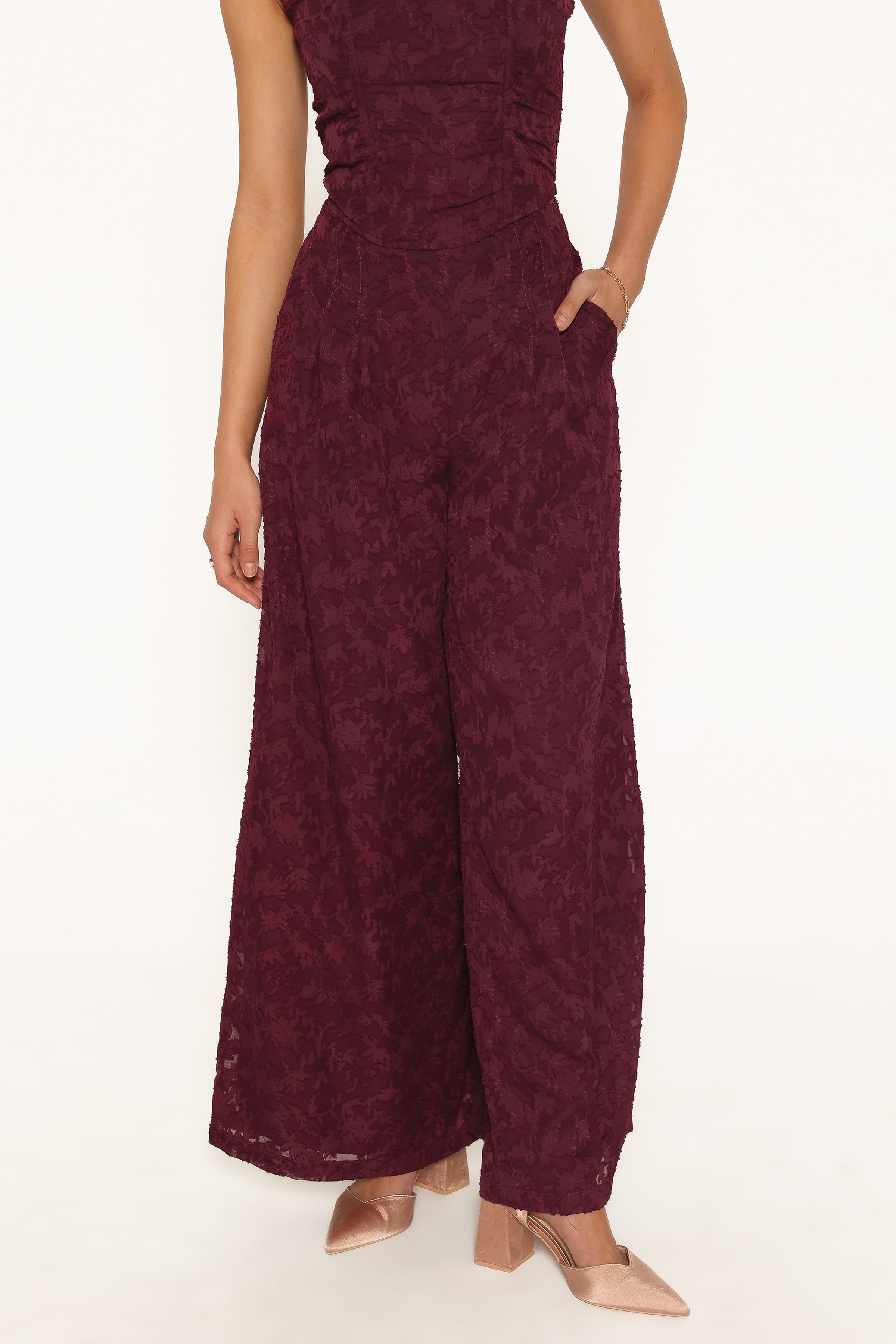 BOTTOMS Ada Wide Leg Pants - Plum Burnout