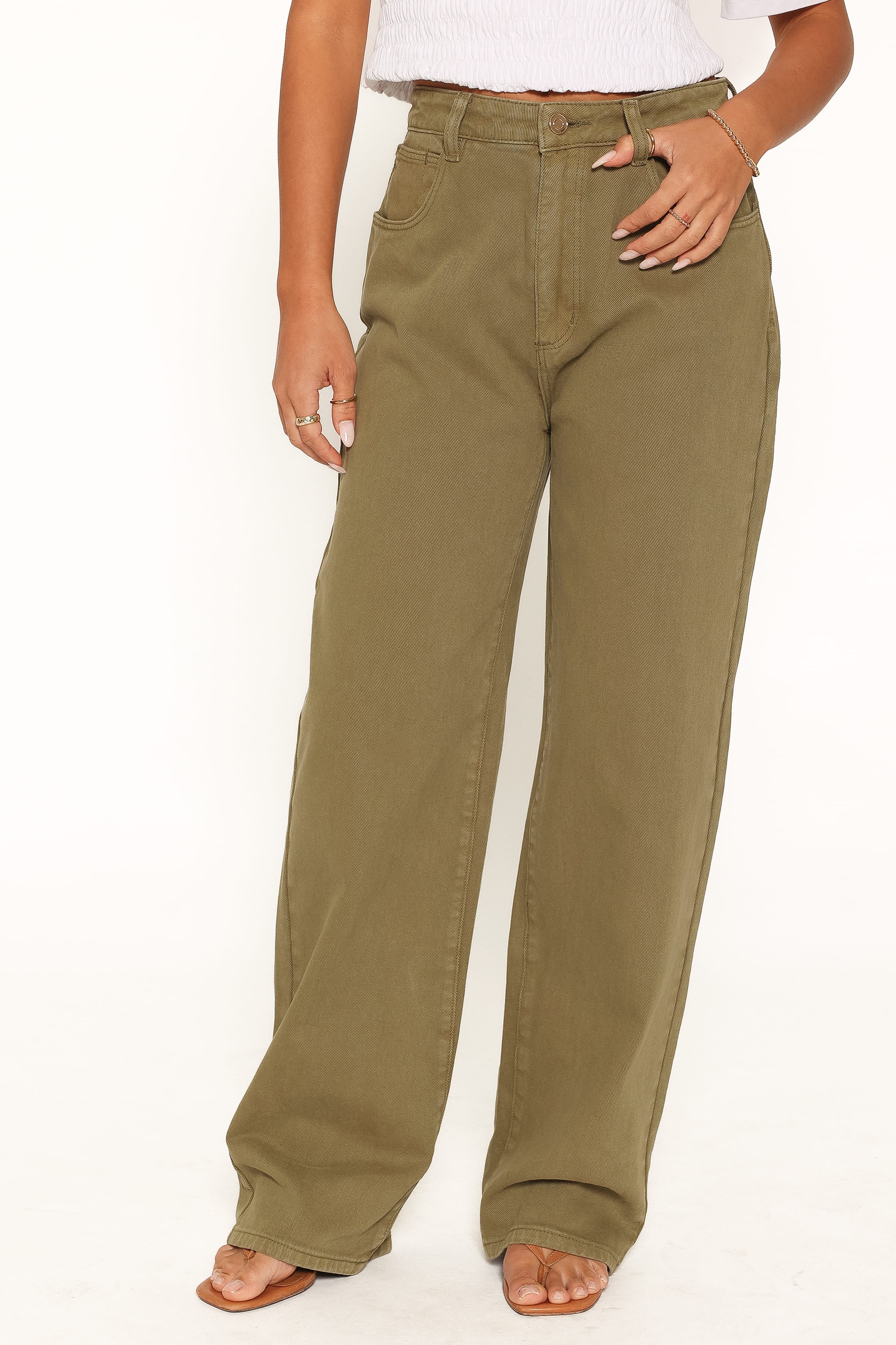 BOTTOMS Ailis Wide Leg Jean - Sage Green