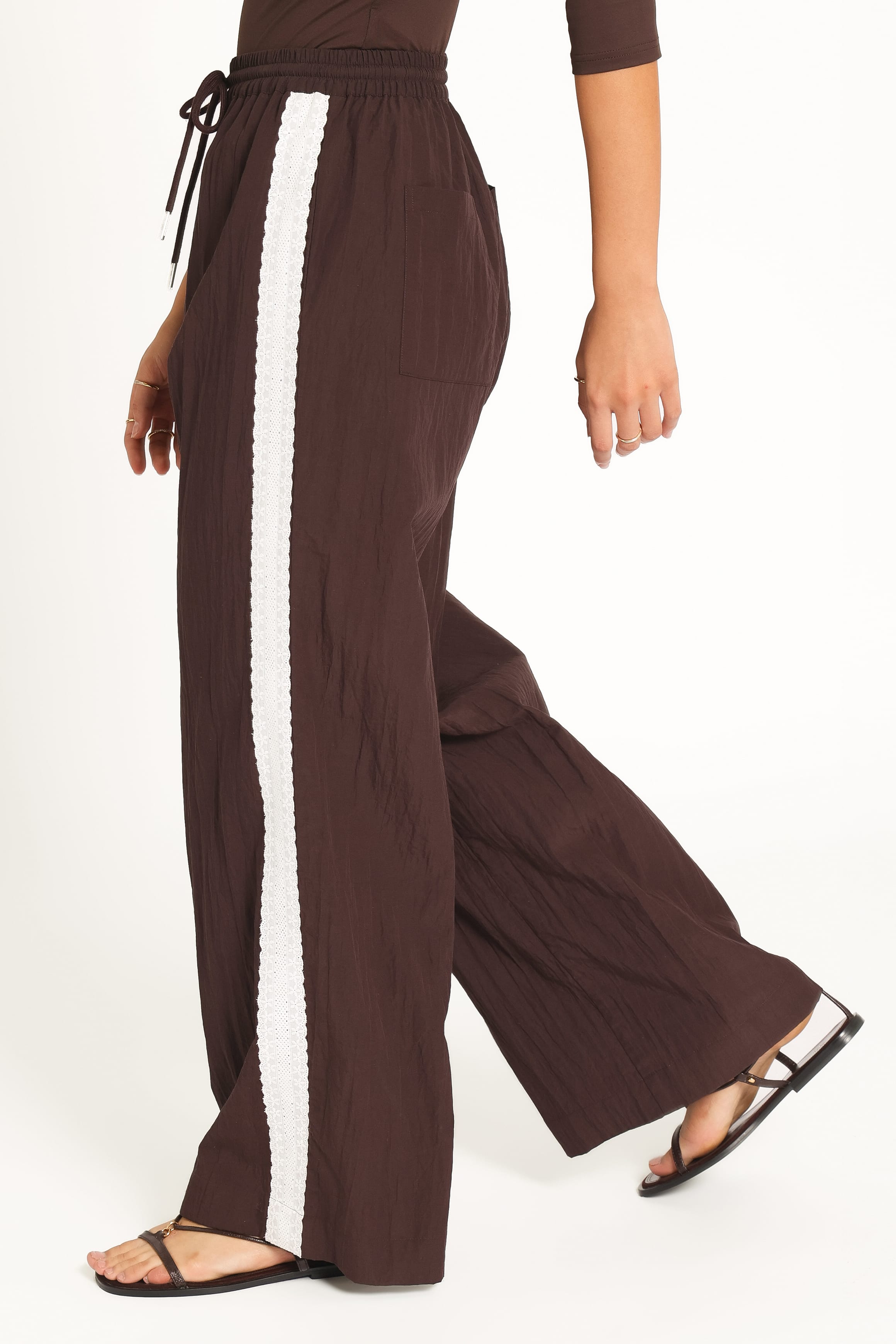 BOTTOMS Arlena Lace Trim Pants - Espresso