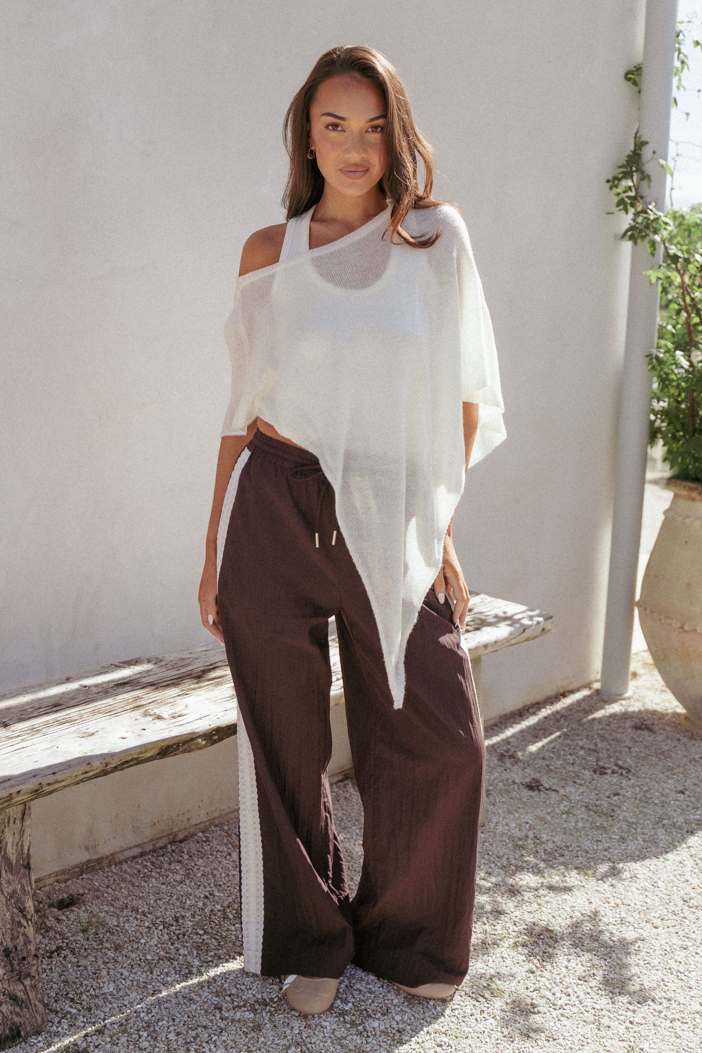 BOTTOMS Arlena Lace Trim Pants - Espresso