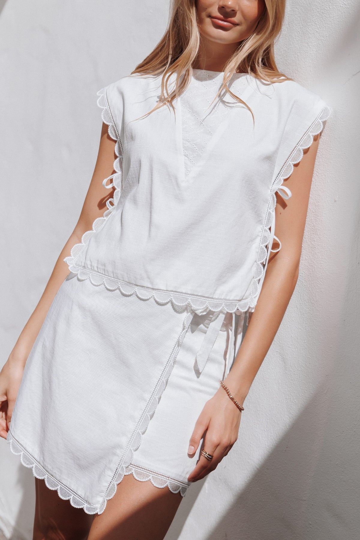 BOTTOMS Beckett Wrap Mini Skirt - White