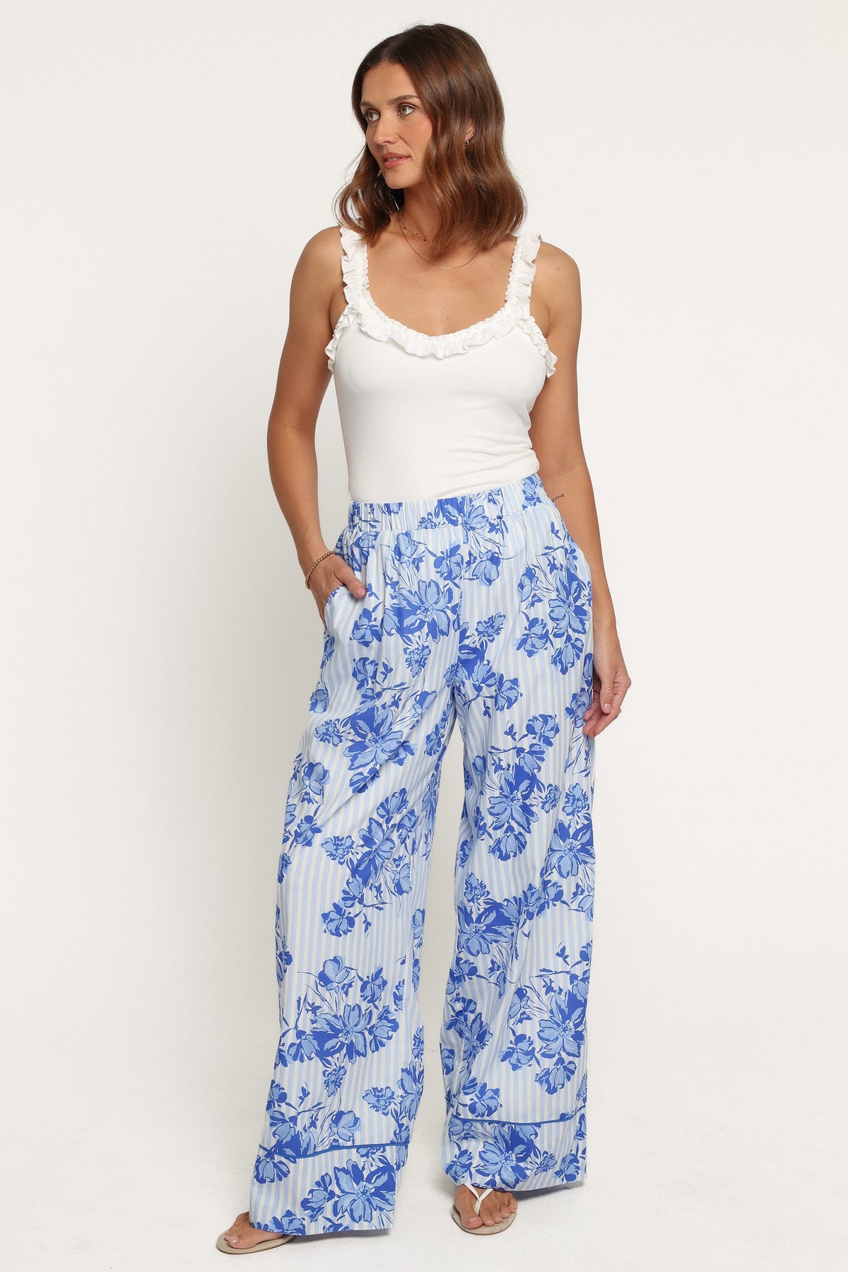 BOTTOMS Braxton Wide Leg Cuff Pants - Paisley Blue Stripe