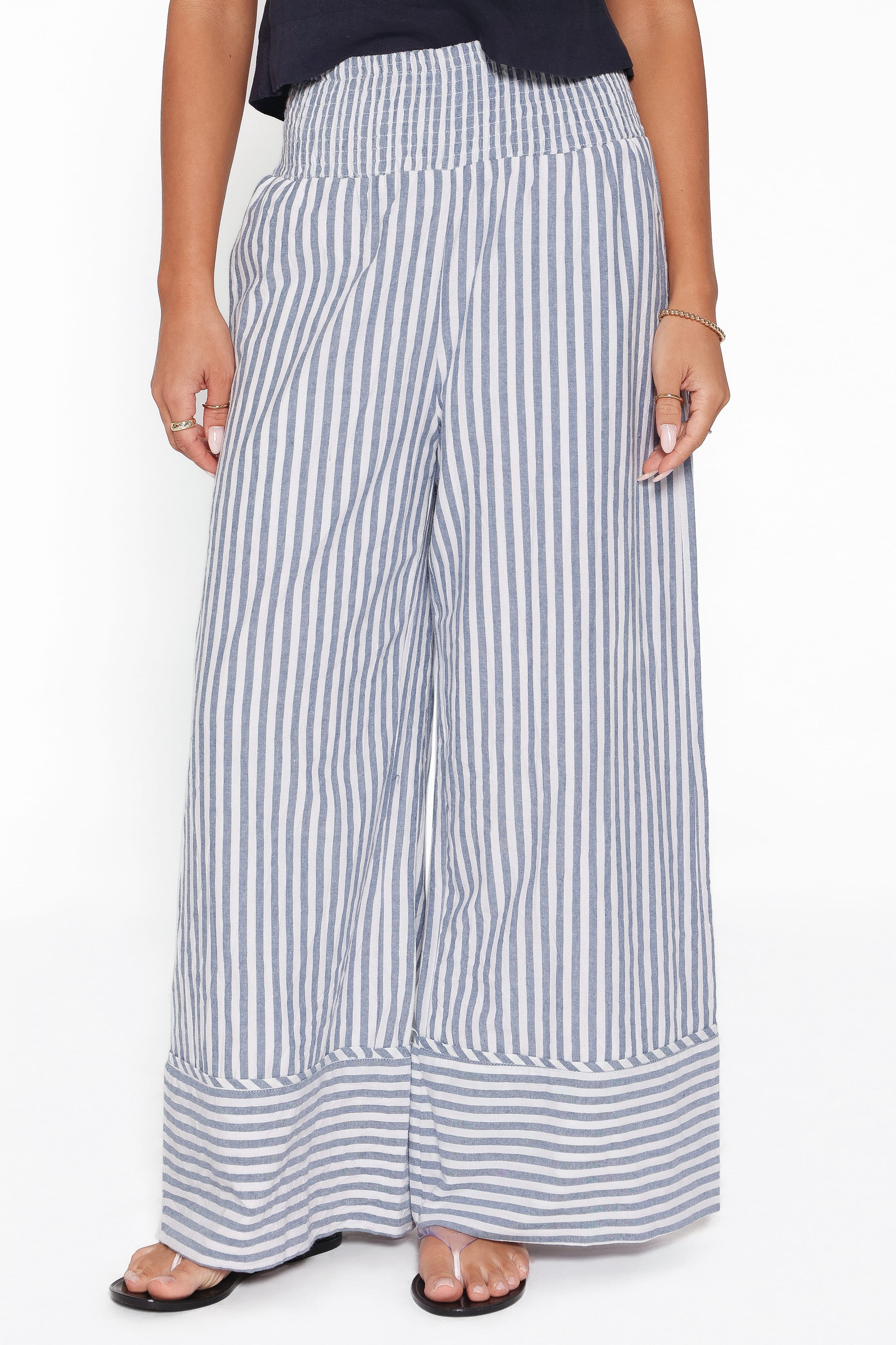 BOTTOMS Callina Wide Leg Culotte Pants - Blue/White Stripe