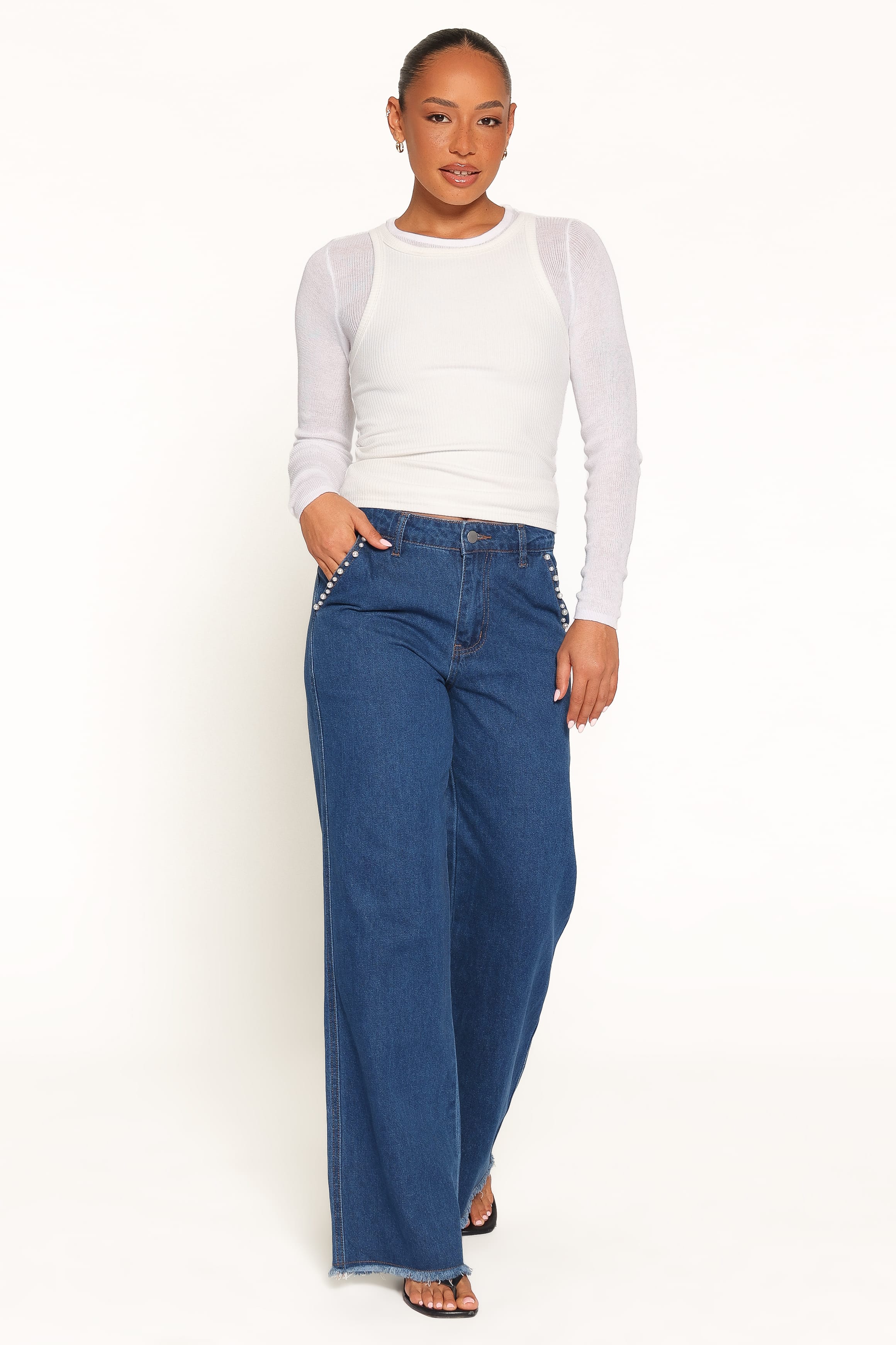BOTTOMS Carmela Pearl Trim Jeans - Indigo