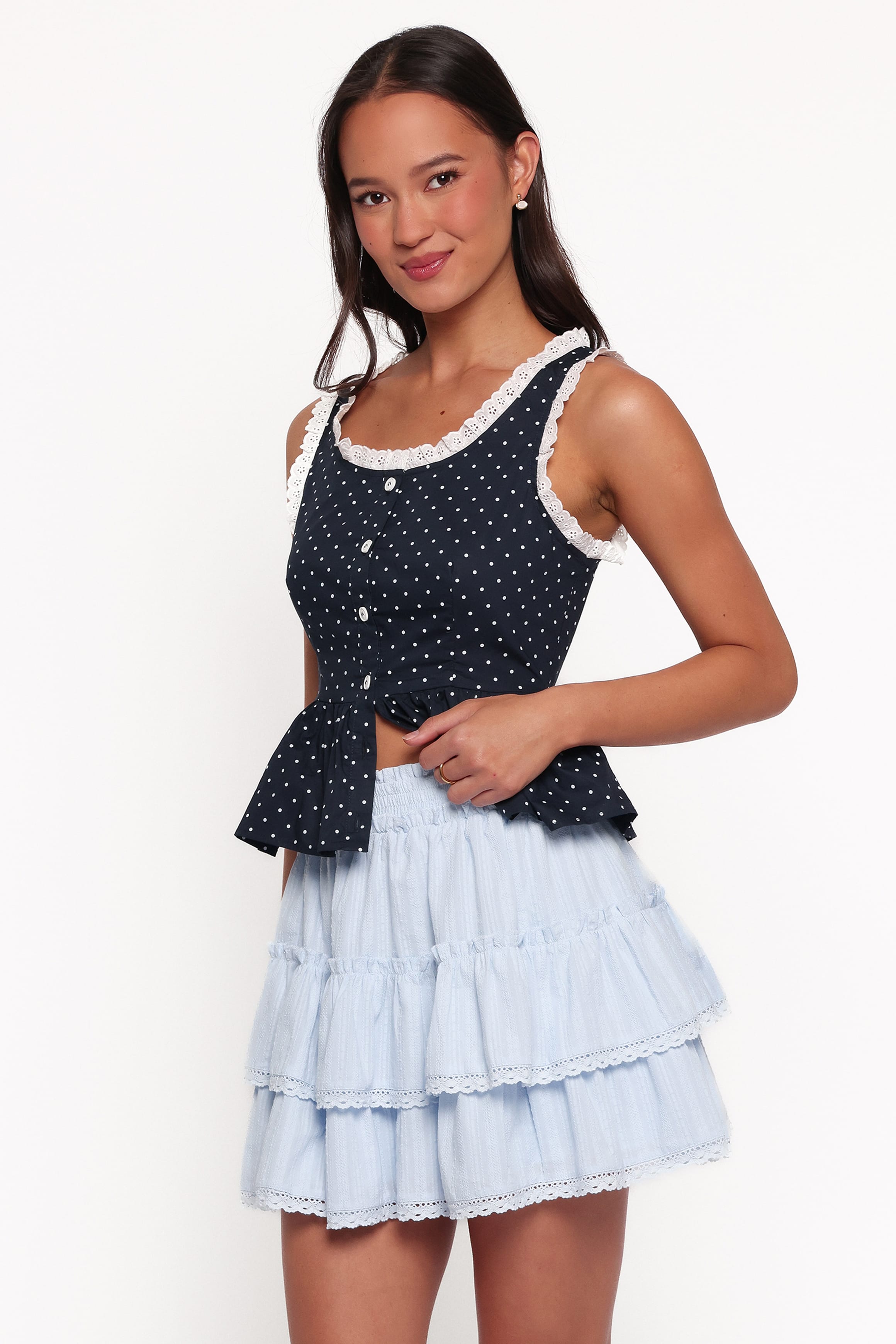 BOTTOMS Charpelle Tiered Ruffle Mini Skirt - Light Blue