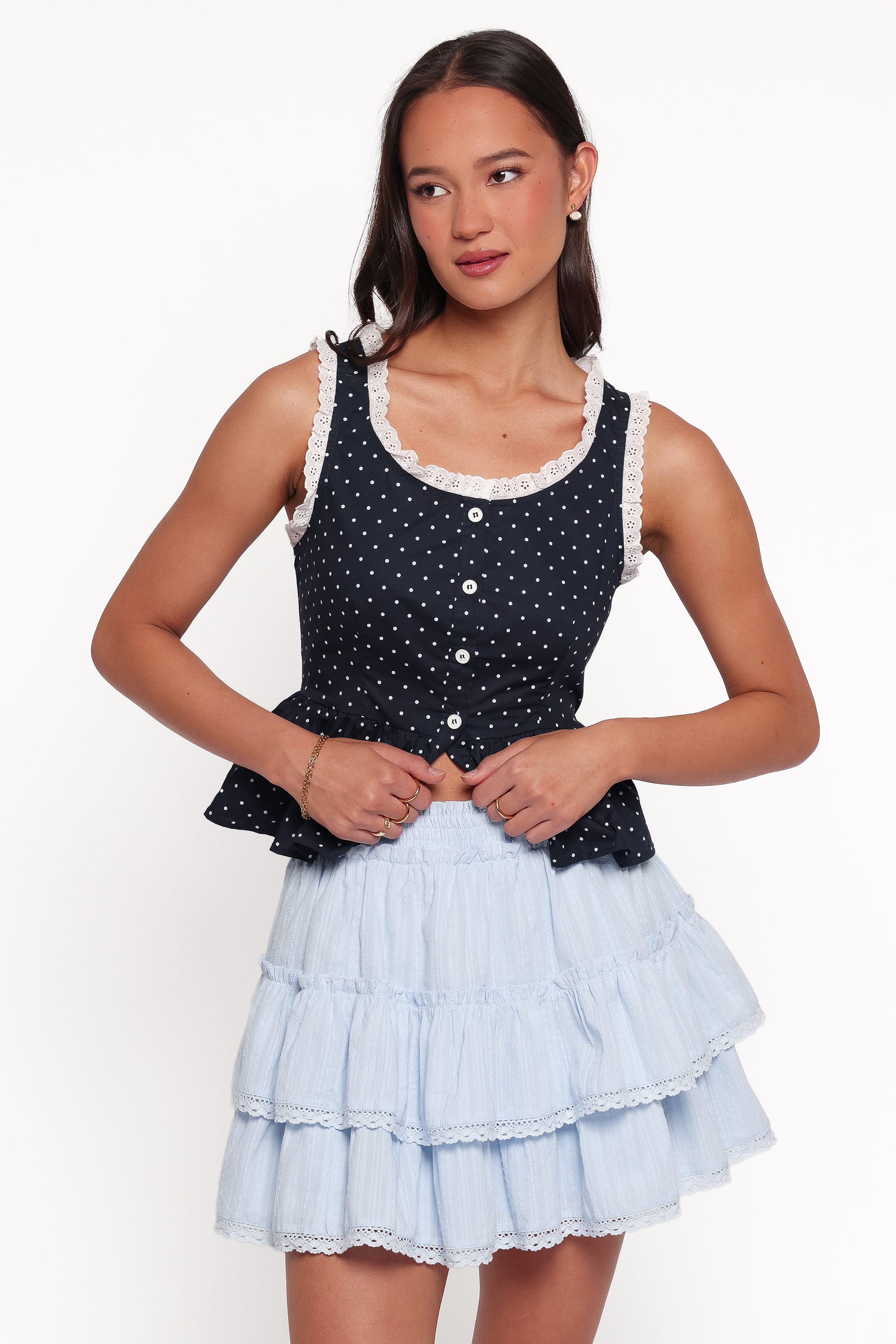 BOTTOMS Charpelle Tiered Ruffle Mini Skirt - Light Blue