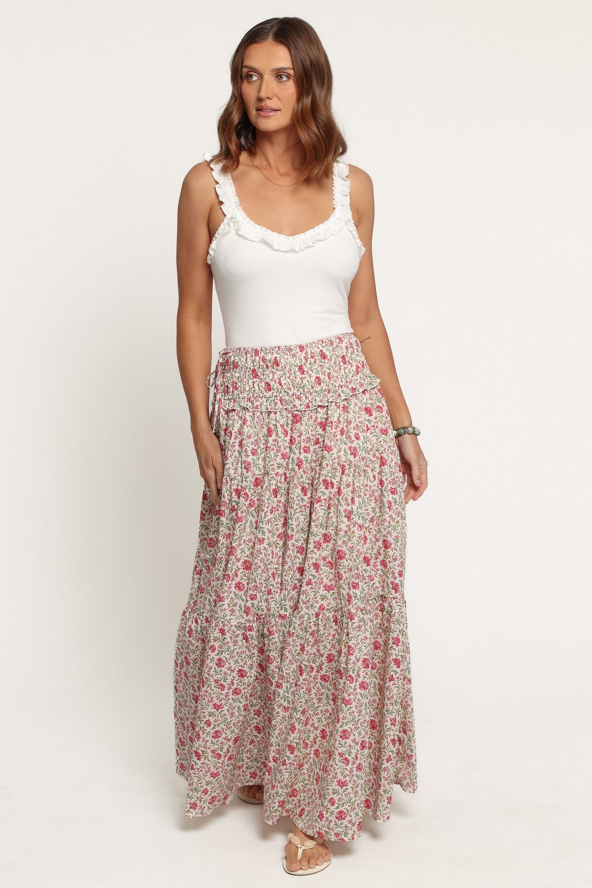 BOTTOMS Dakari Smocked Waist Maxi Skirt - Pink Green Floral