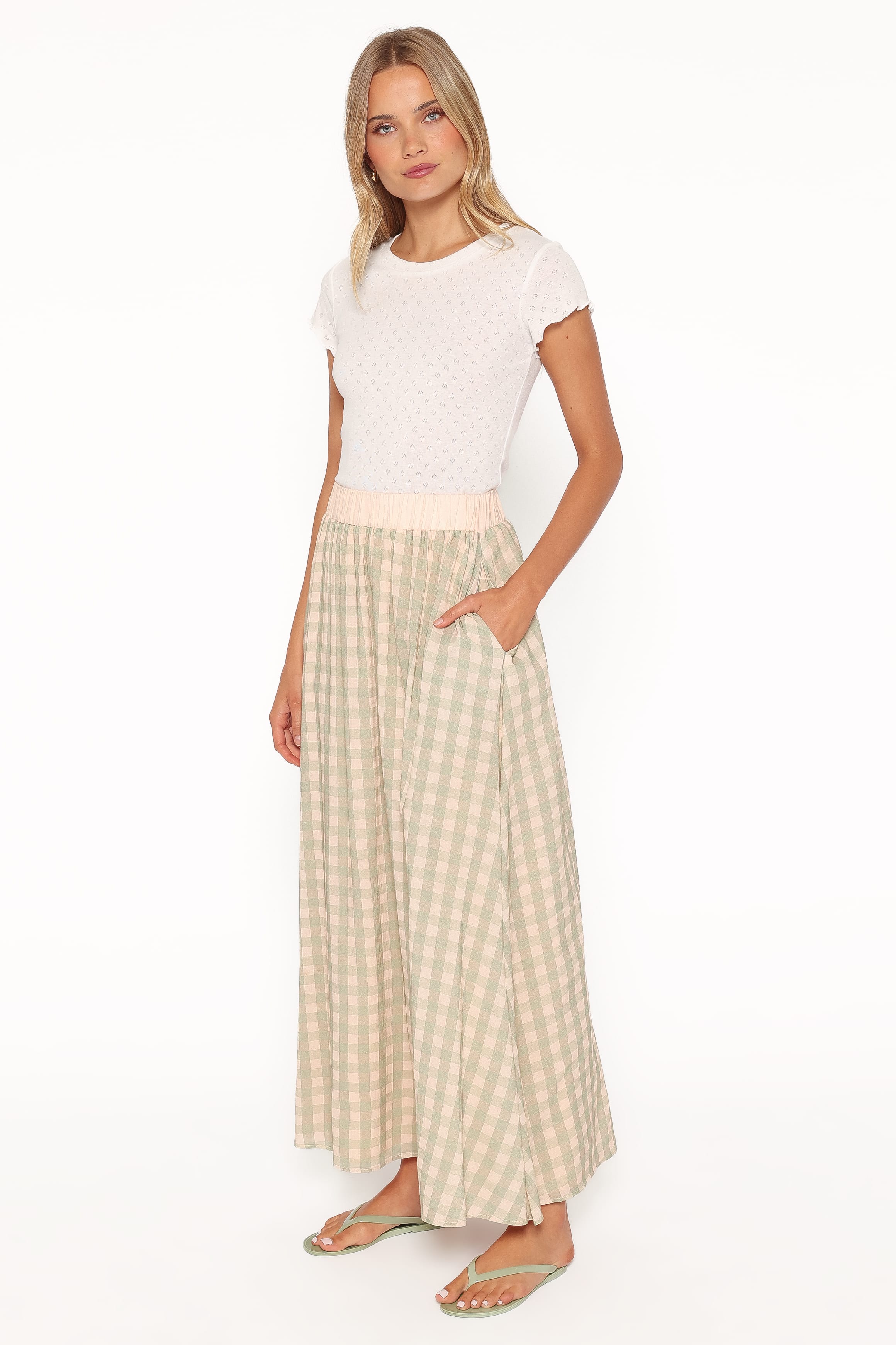 BOTTOMS Daroda Midi Circle Skirt - Green/Pink Gingham