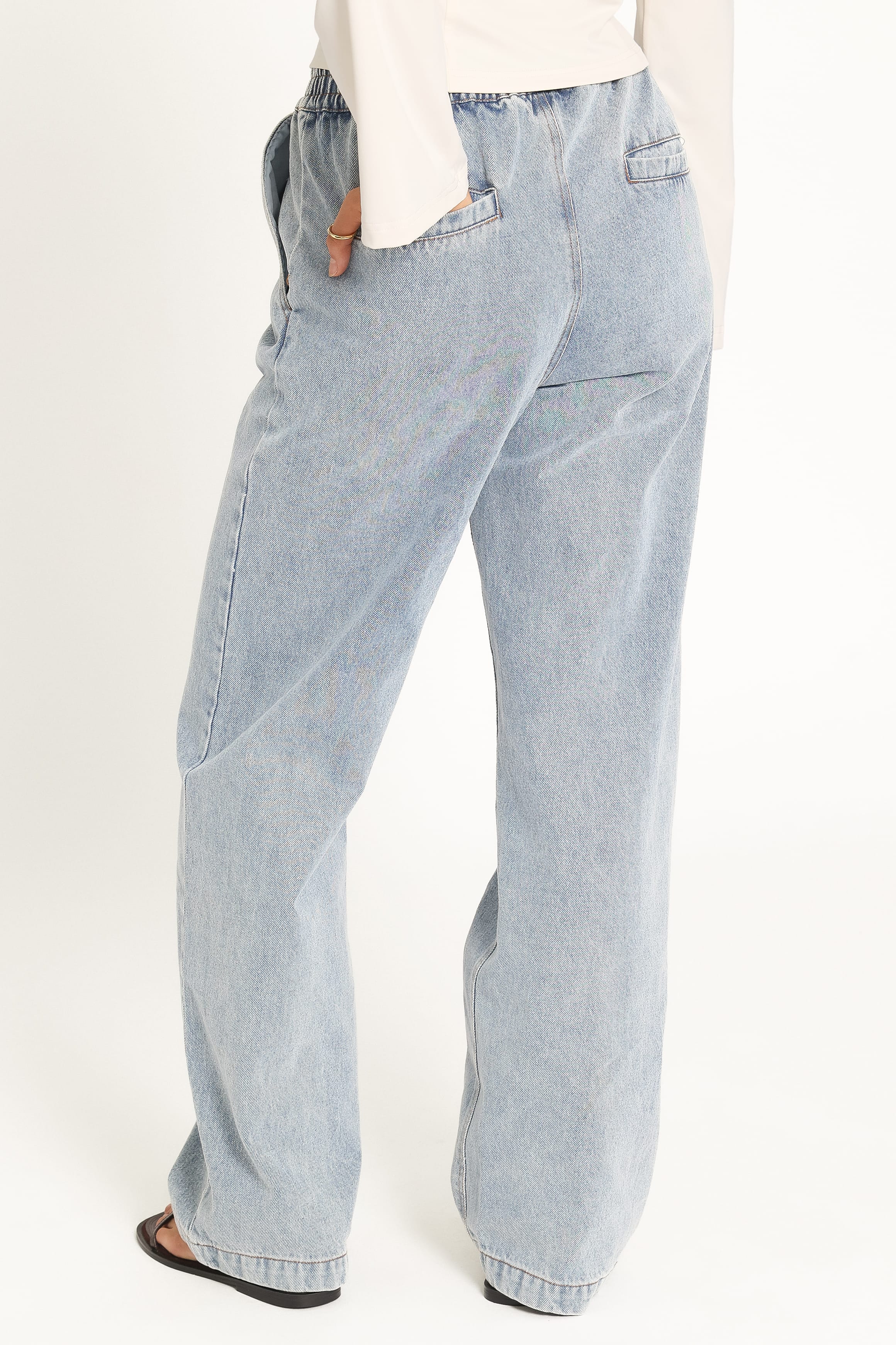 BOTTOMS Delana Elastic Waist Denim Jeans - Vintage Wash Blue