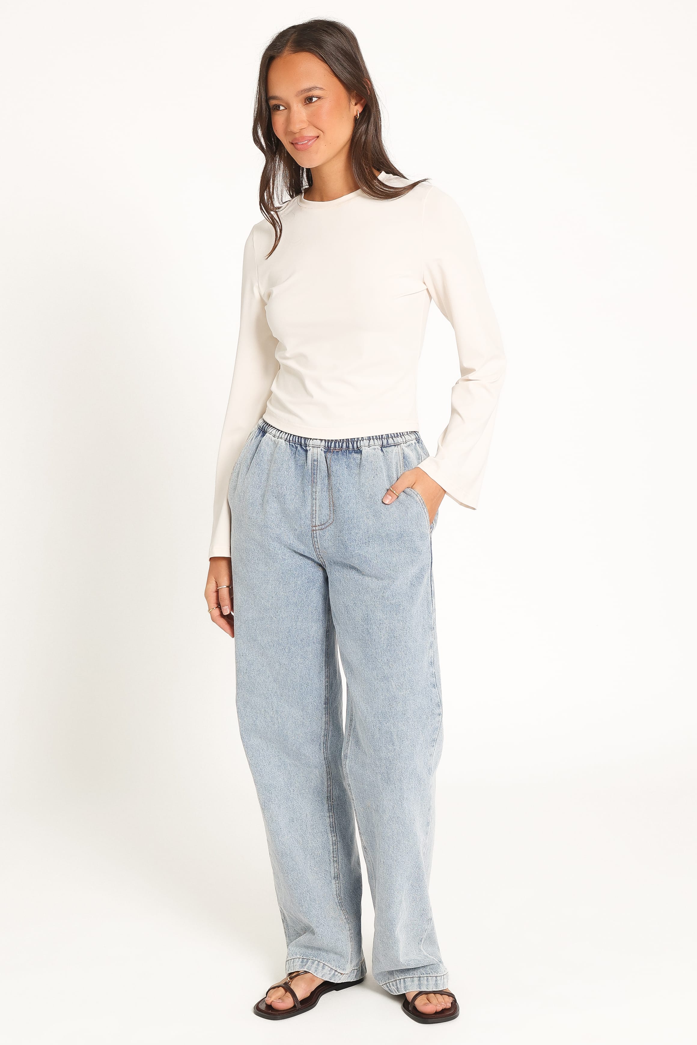 BOTTOMS Delana Elastic Waist Denim Jeans - Vintage Wash Blue