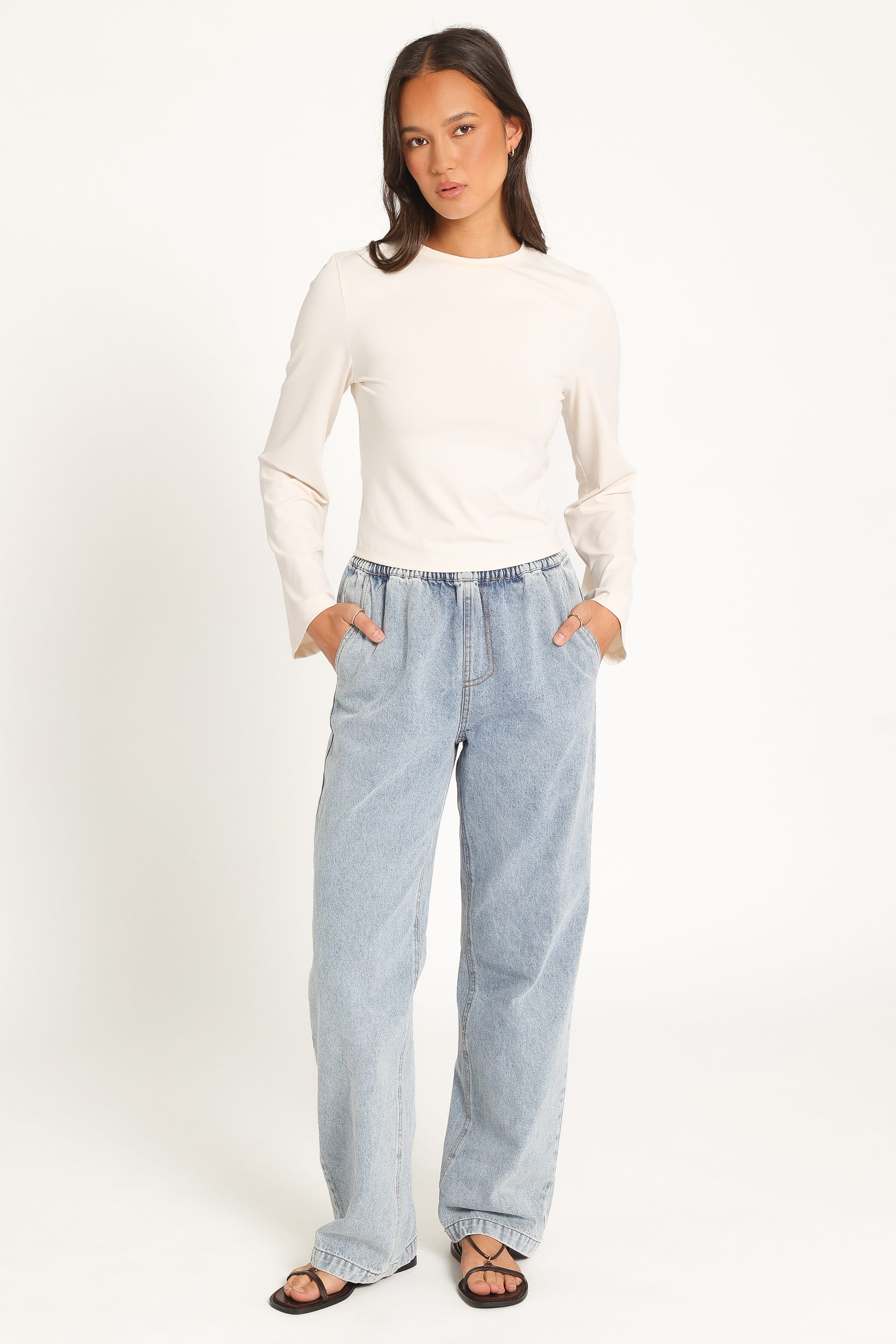 BOTTOMS Delana Elastic Waist Denim Jeans - Vintage Wash Blue