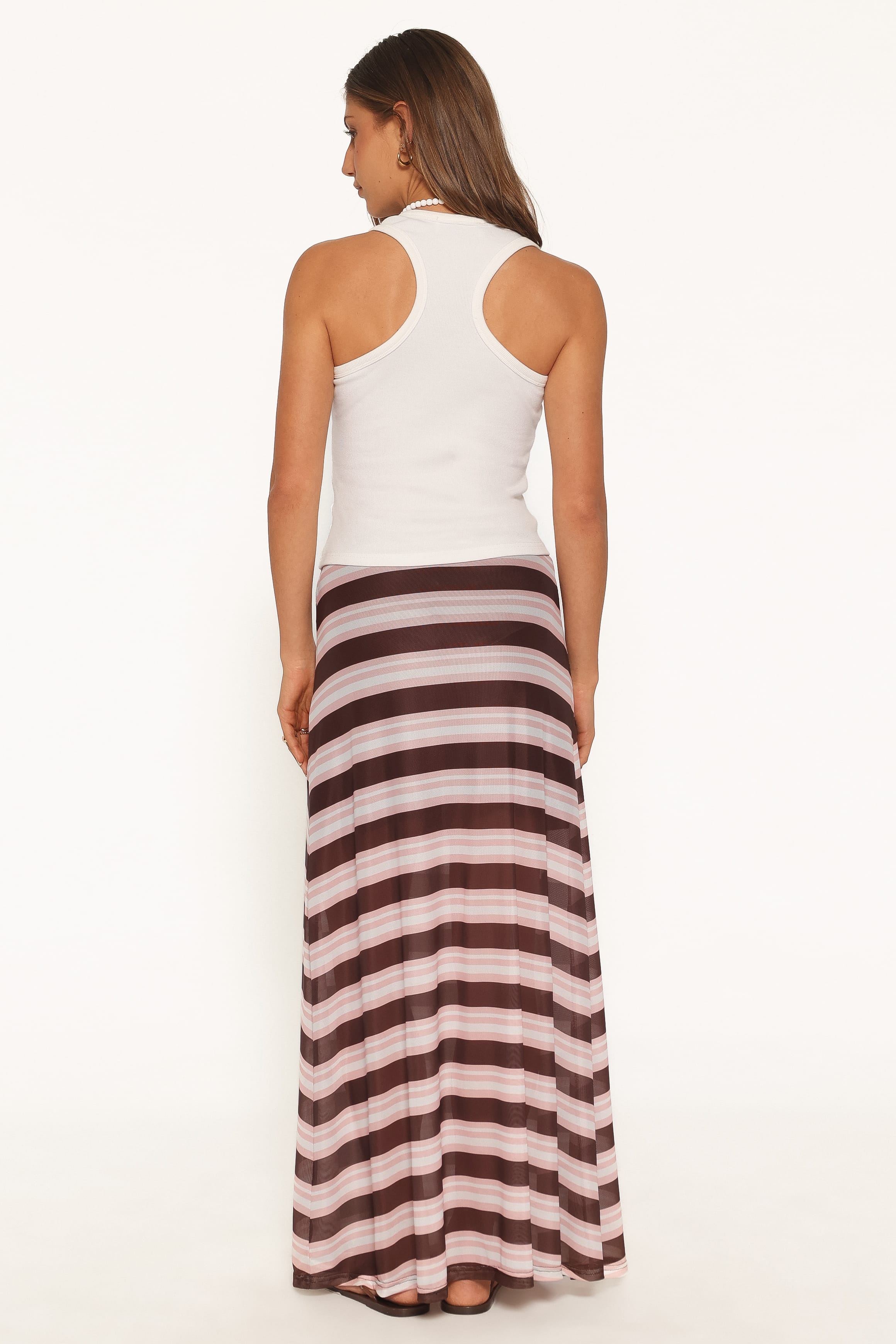 BOTTOMS Dia Mesh Column Skirt - Pink/Brown Stripe