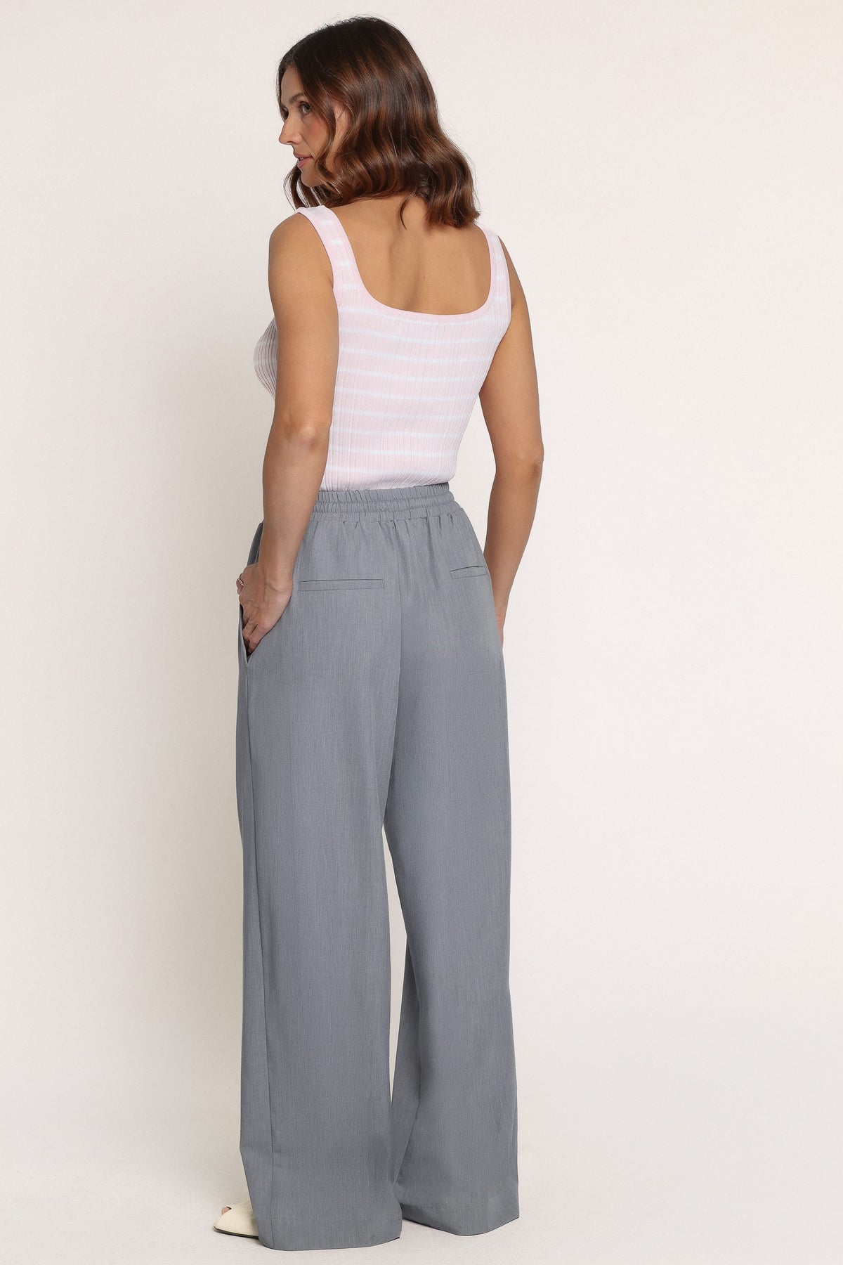 BOTTOMS Drapey Elastic Waist Wide Leg Pants - Heather Grey