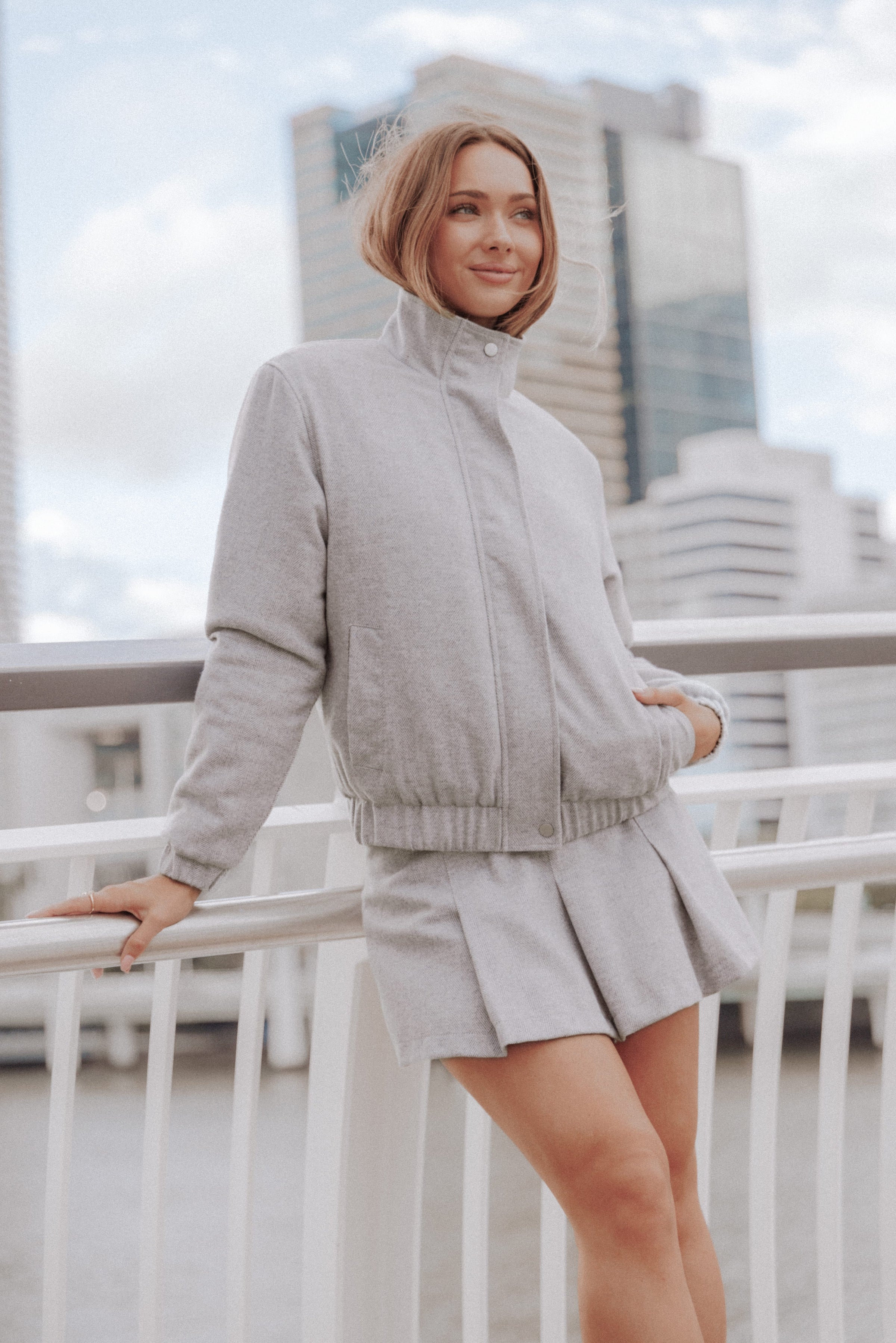 BOTTOMS Elina Pleated Skort - Grey Herringbone