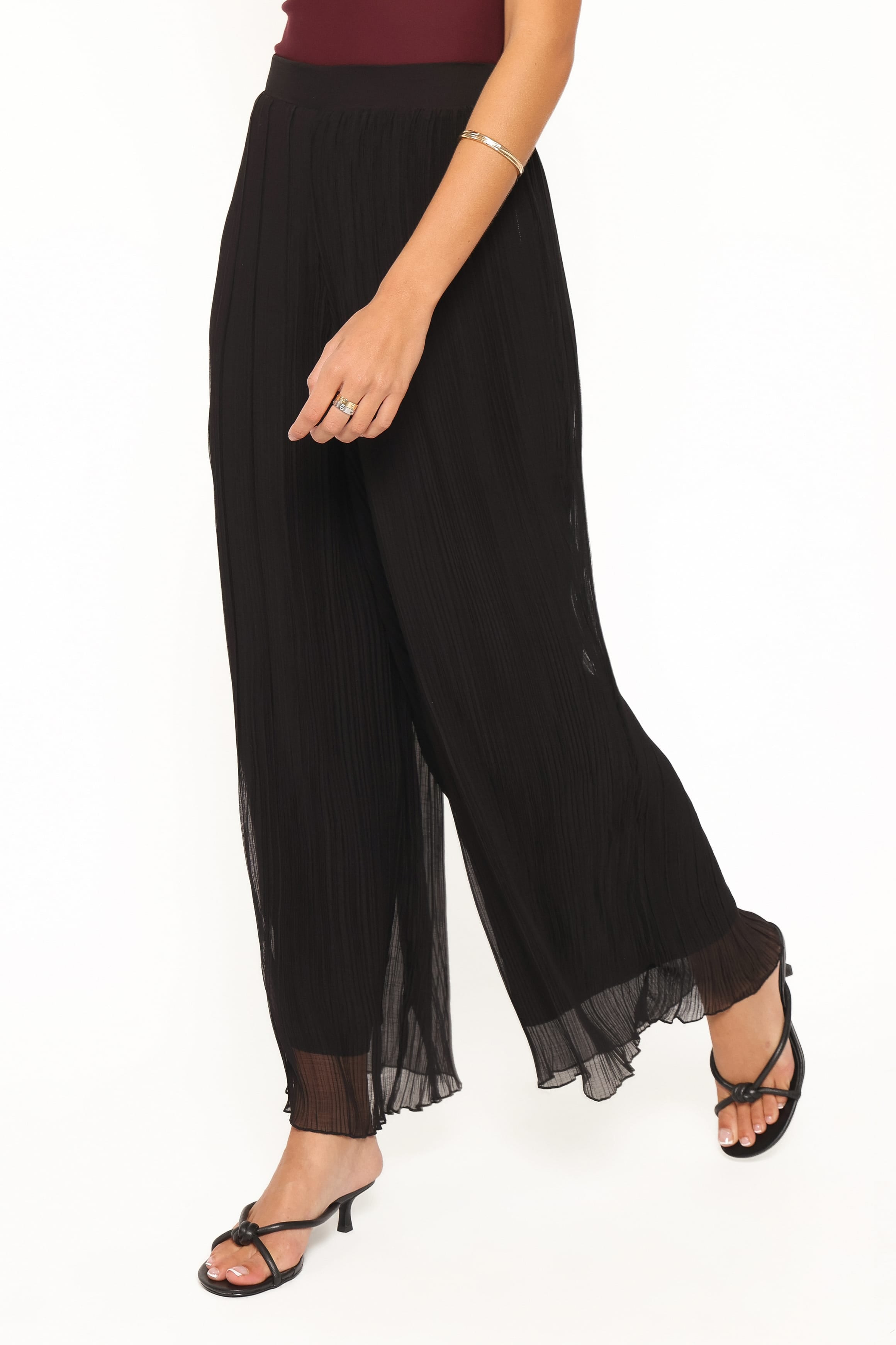 BOTTOMS Elisa Wide Leg Plisse Pants - Black