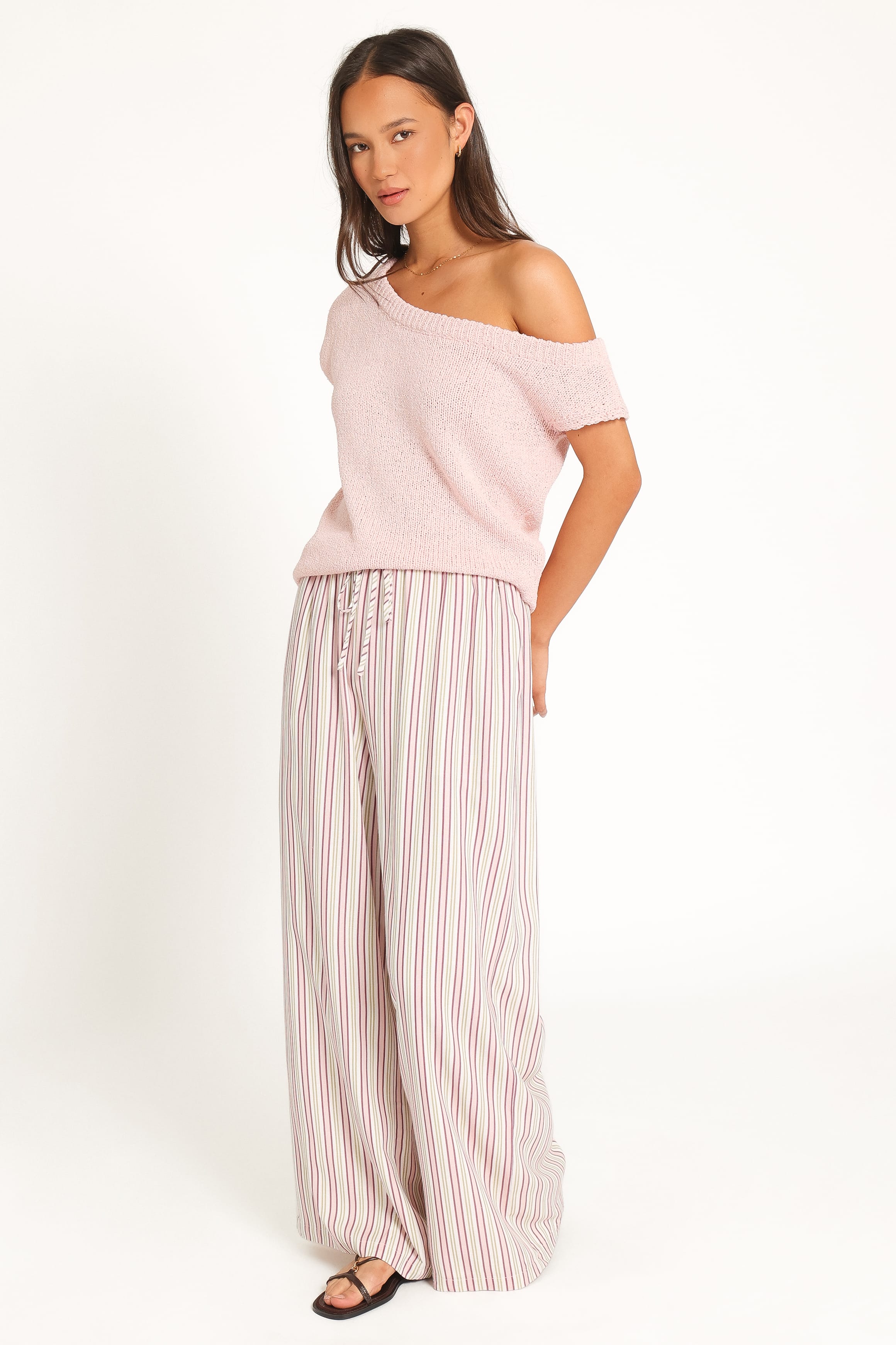 BOTTOMS Elowen Wide Leg Pants - Pink Candy Stripe