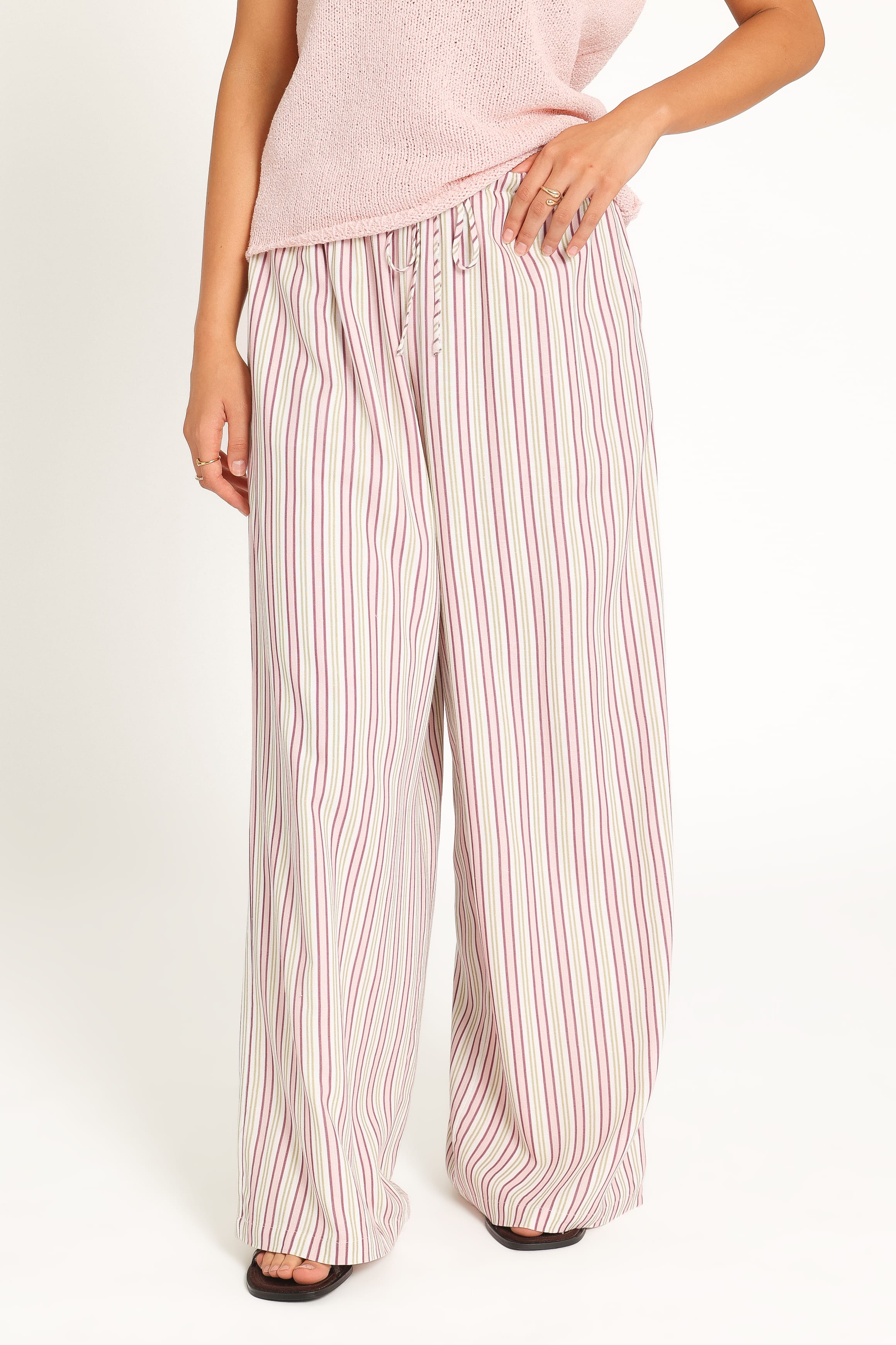 BOTTOMS Elowen Wide Leg Pants - Pink Candy Stripe